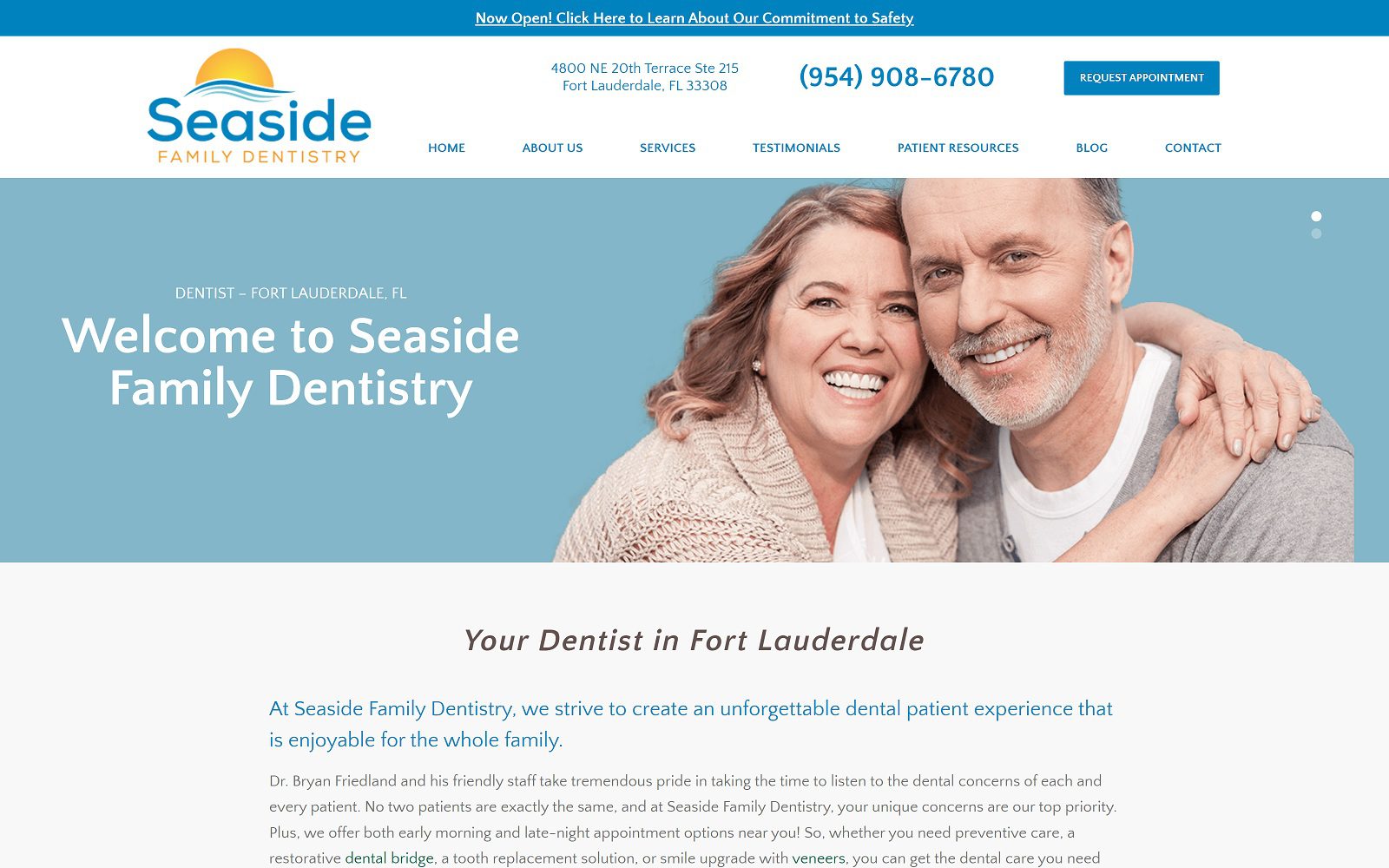 The screenshot of seaside family dentistry dentistftlauderdalefl. Com dr. Bryan friedland website