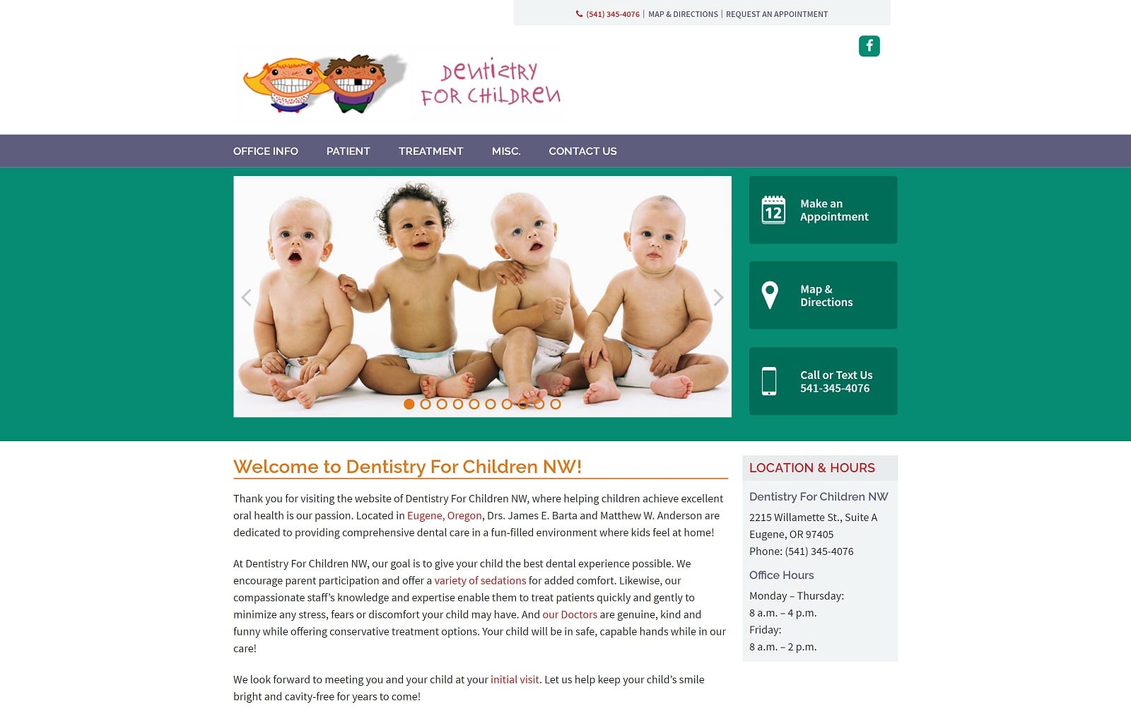 The screenshot of dentistry for children nw dentistryforchildrennw. Com website