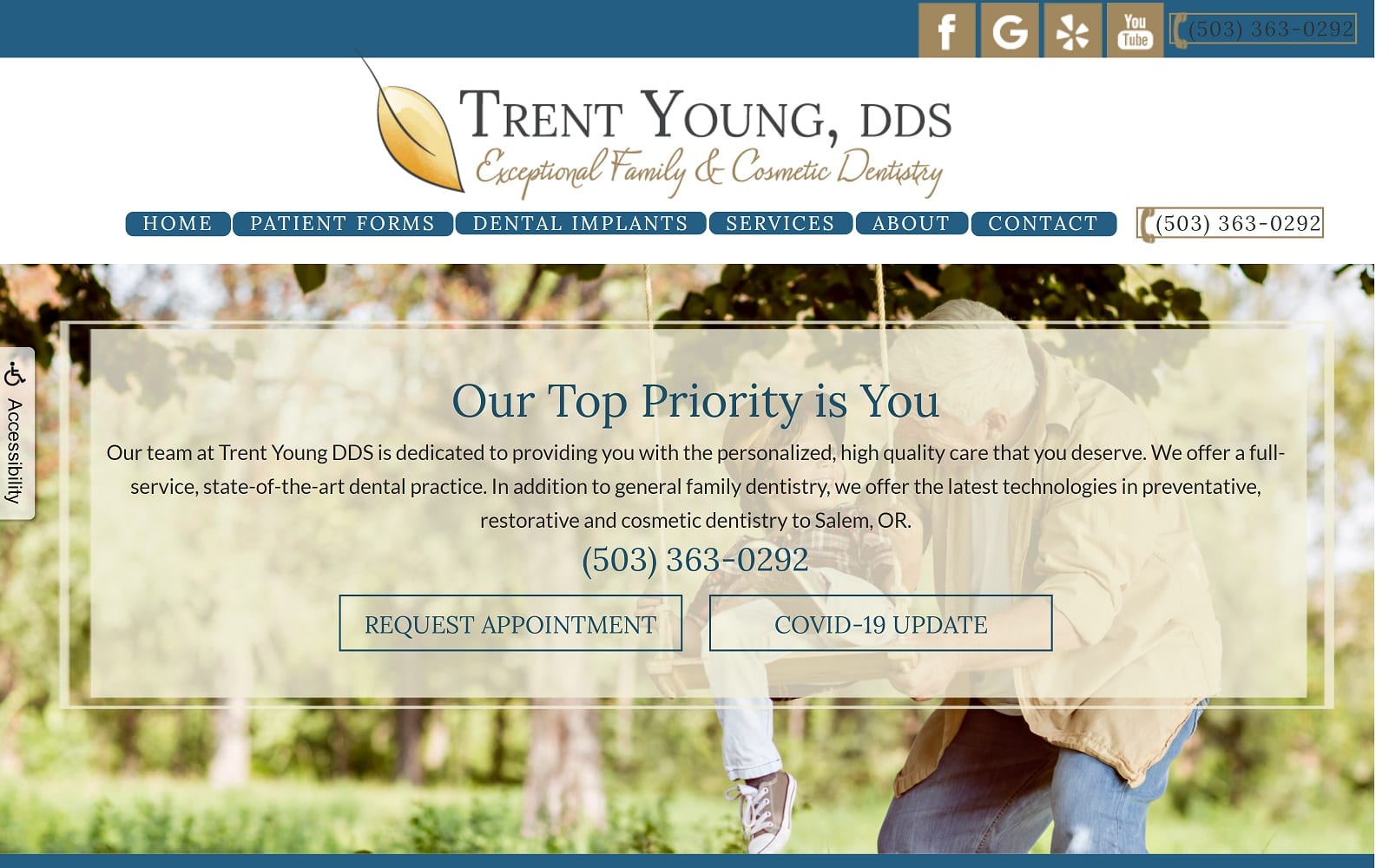 The screenshot of trent young dds family dentist & dental implants dentistsalemor. Com website