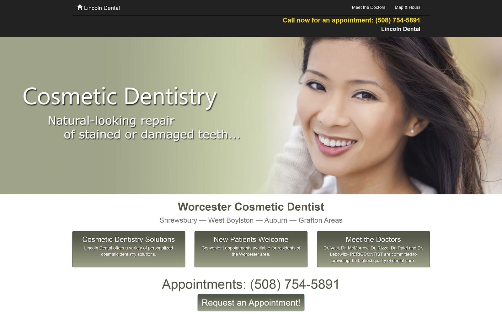 The screenshot of lincoln dental dentistworcester. Com website