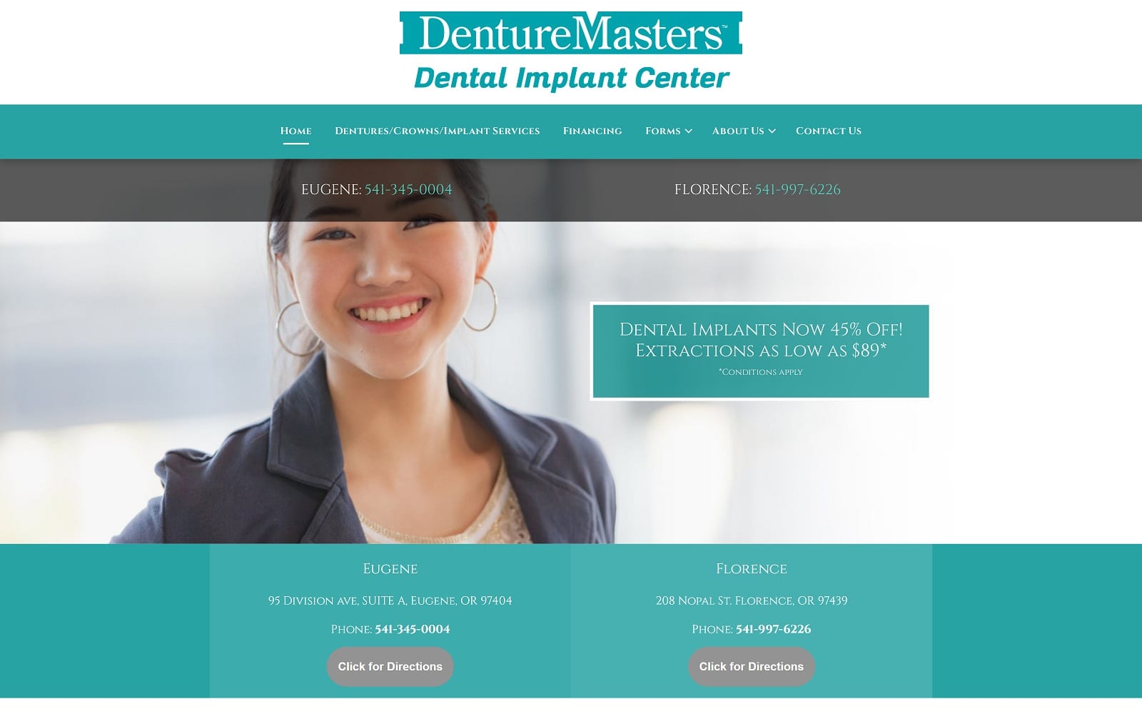 The screenshot of denture masters & implant center denturemasterseugene. Com