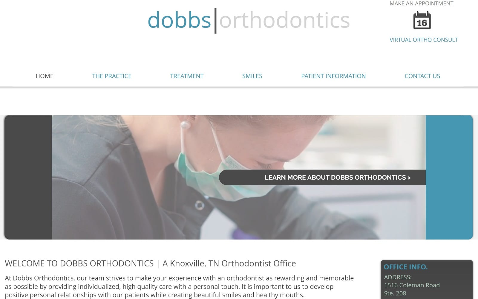 The screenshot of dobbs orthodontics dobbsortho. Com website