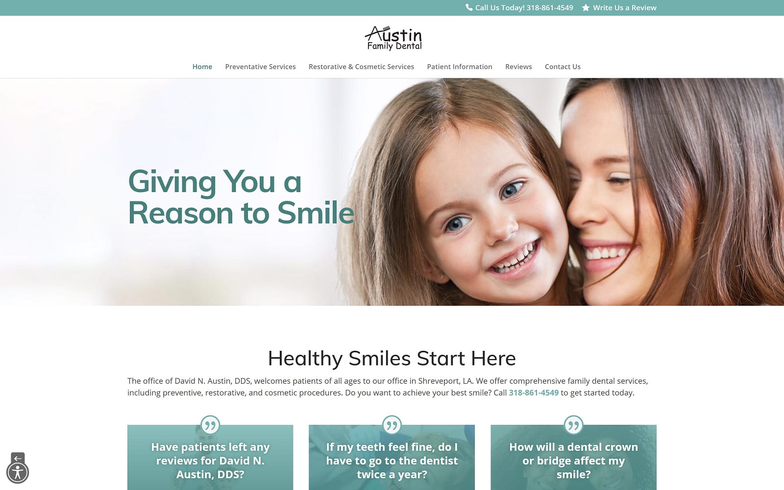 The screenshot of david n. Austin, dds draustindental. Com website