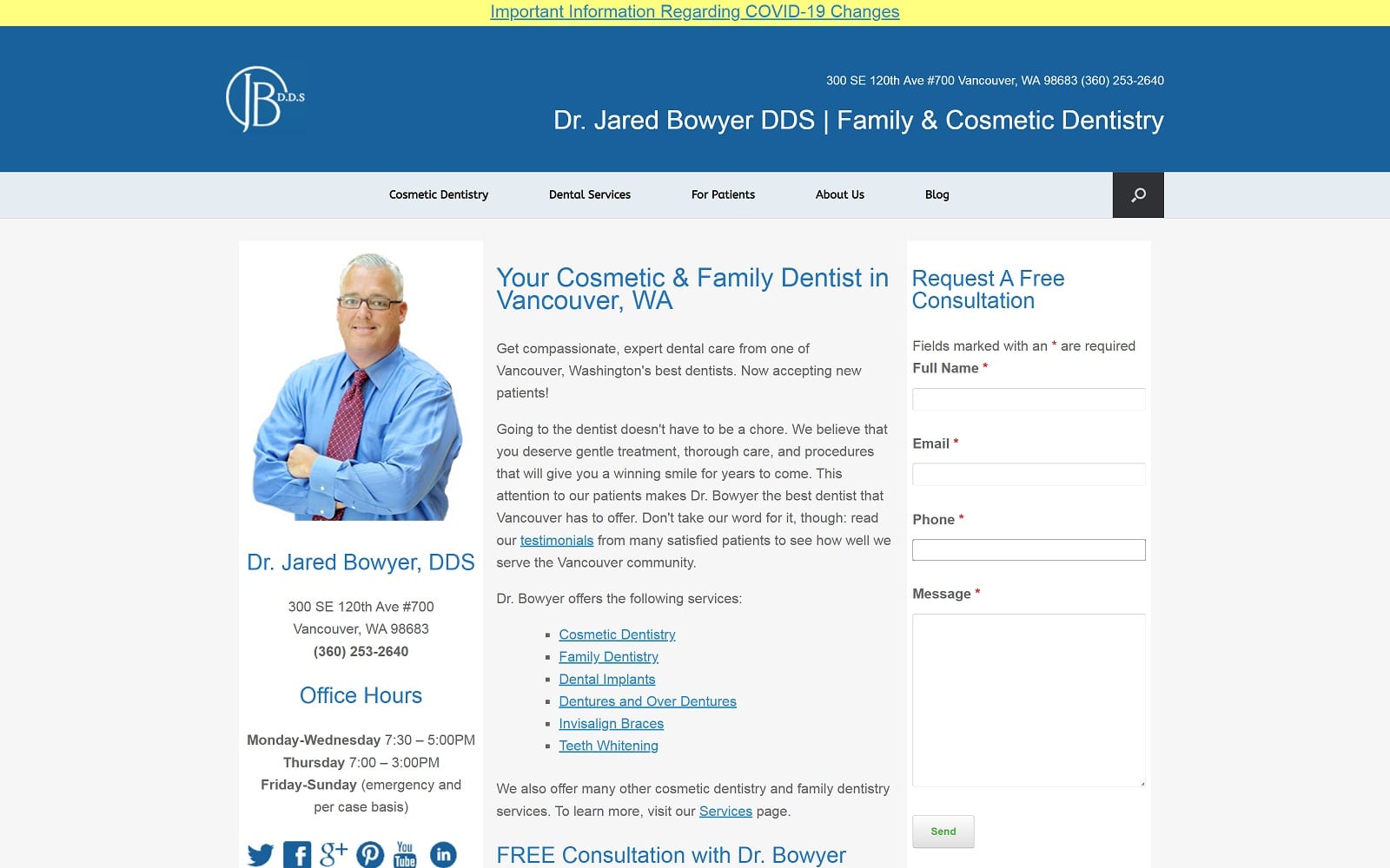 The screenshot of dr. Jared bowyer dds dental clinic drbowyer. Com website