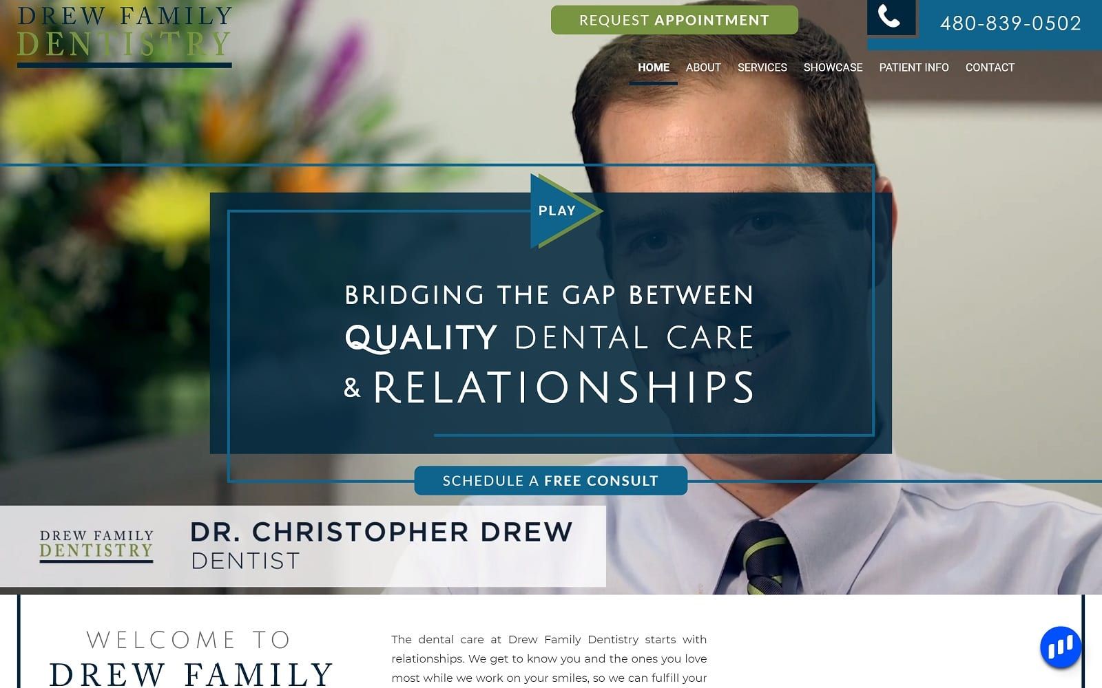The screenshot of drew family dentistry drewfamilydentistry. Com dr. Christopher drew website