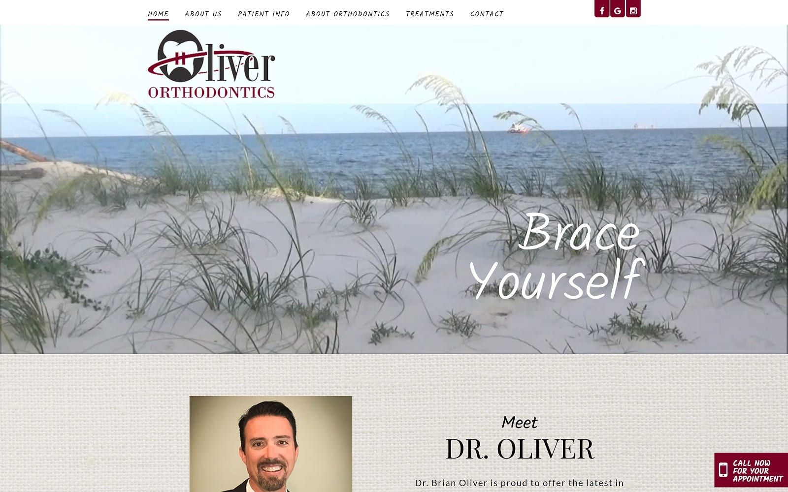 The screenshot of oliver orthodontics: dr. Brian r. Oliver, dmd, ms droliverortho. Com website