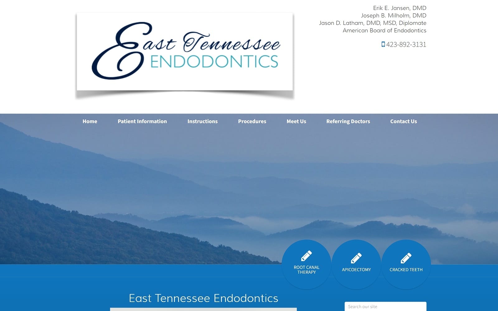 The screenshot of east tennessee endodontics easttnendo. Com website