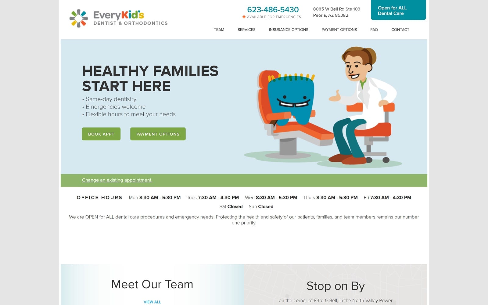 The screenshot of every kid's dentist & orthodontics ekdarrowhead. Com website