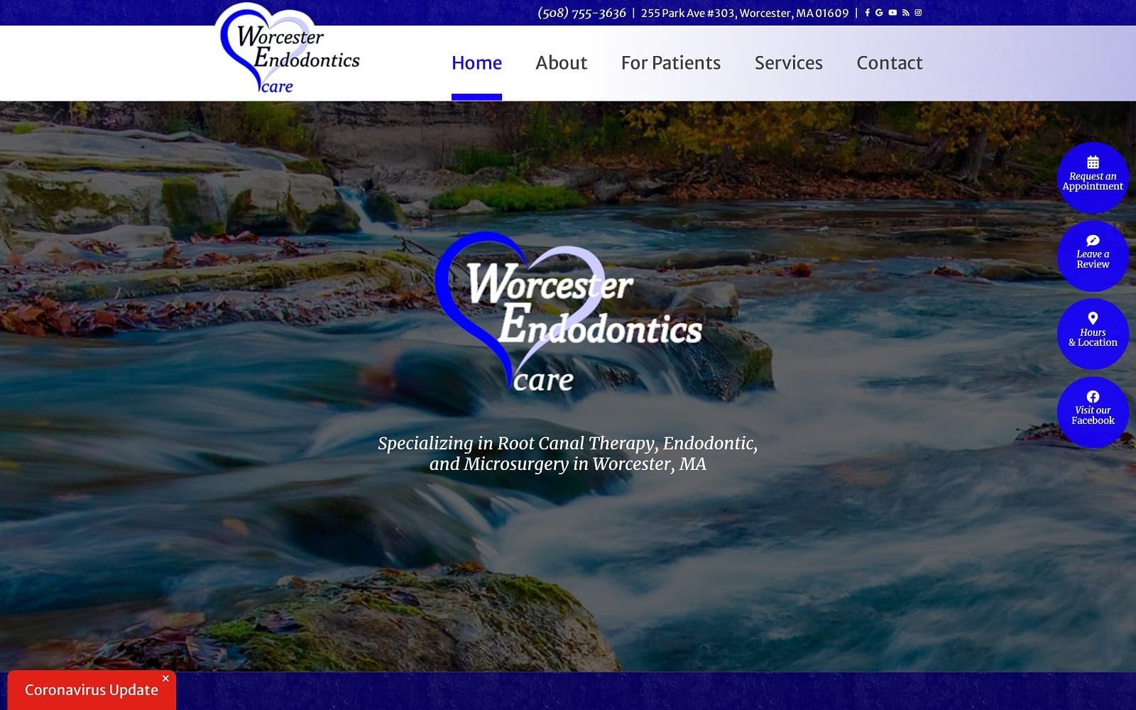 The screenshot of worcester endodontics endodonticsworcester. Com website