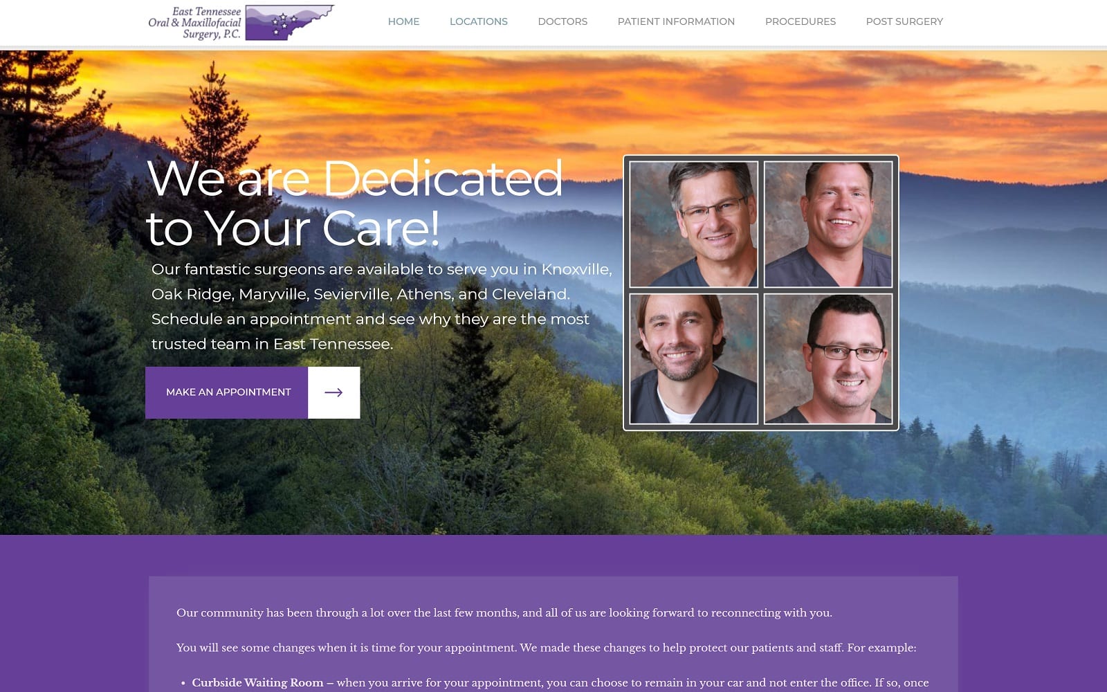 The screenshot of east tennessee oral & maxillofacial surgery - knoxville north etoms. Com website