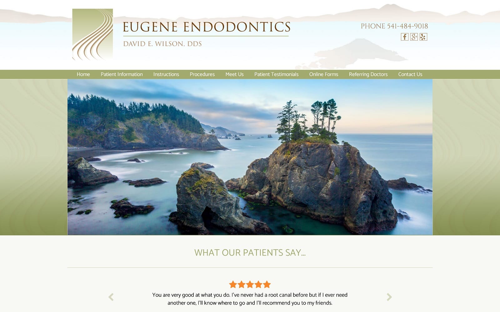 The screenshot of eugene endodontics eugeneendodontics. Com dr. David e. Wilson website