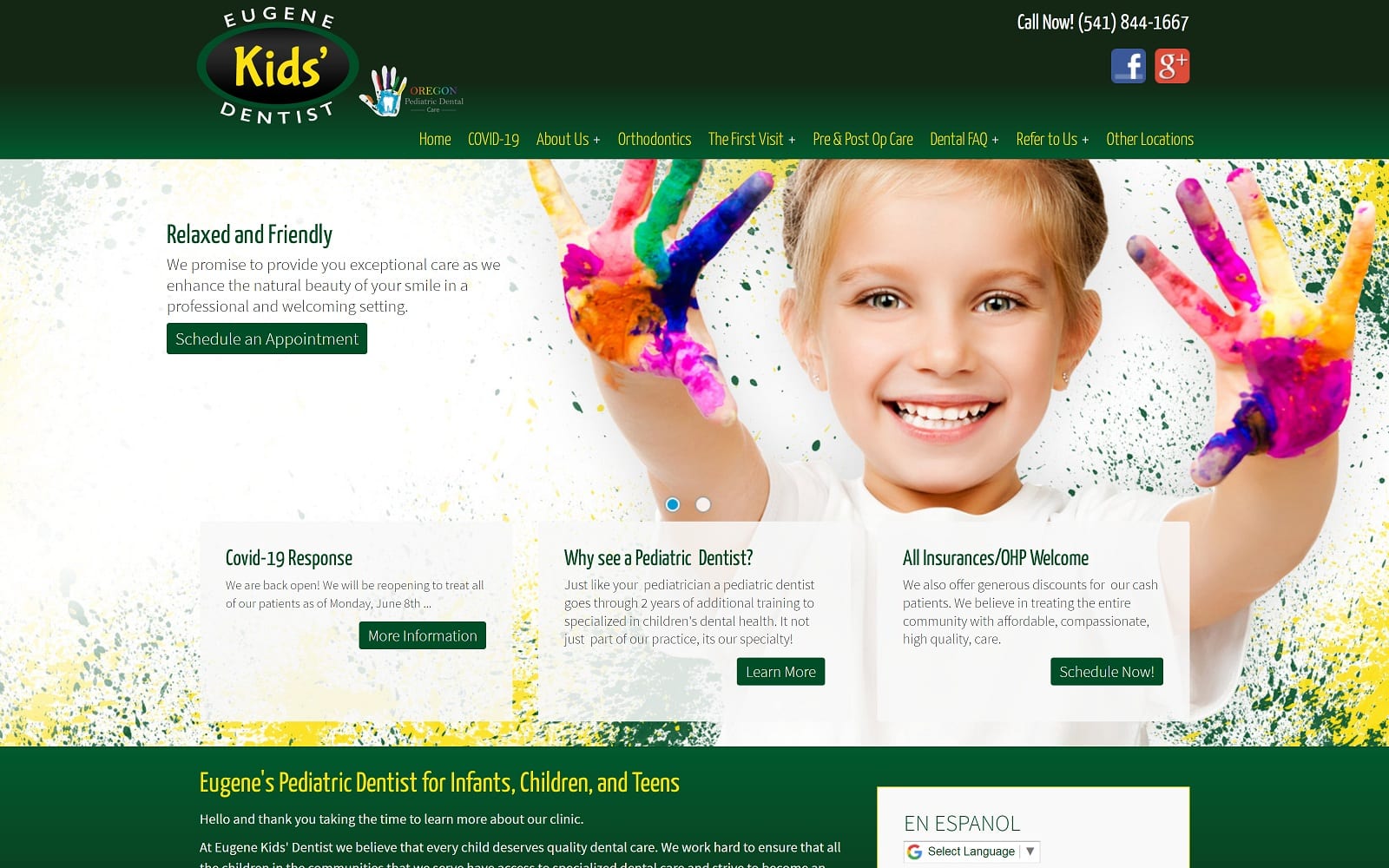 The screenshot of eugene kids' dentist eugenekidsdentist. Com website