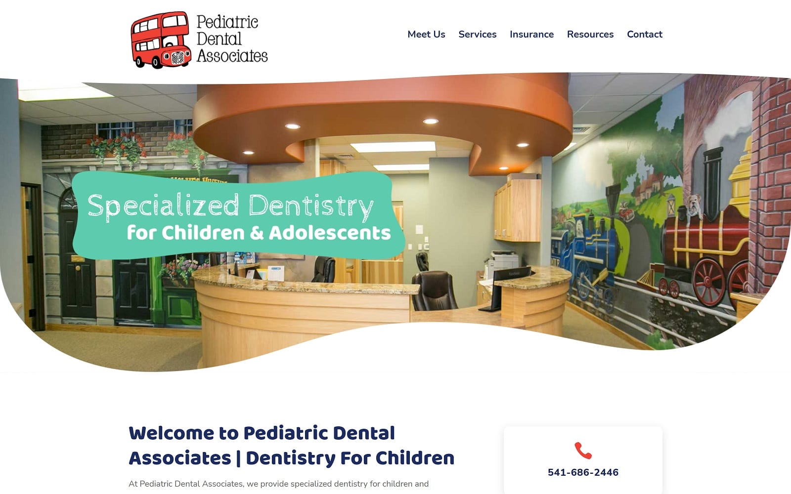 The screenshot of pediatric dental associates eugenepediatricdentist. Com website