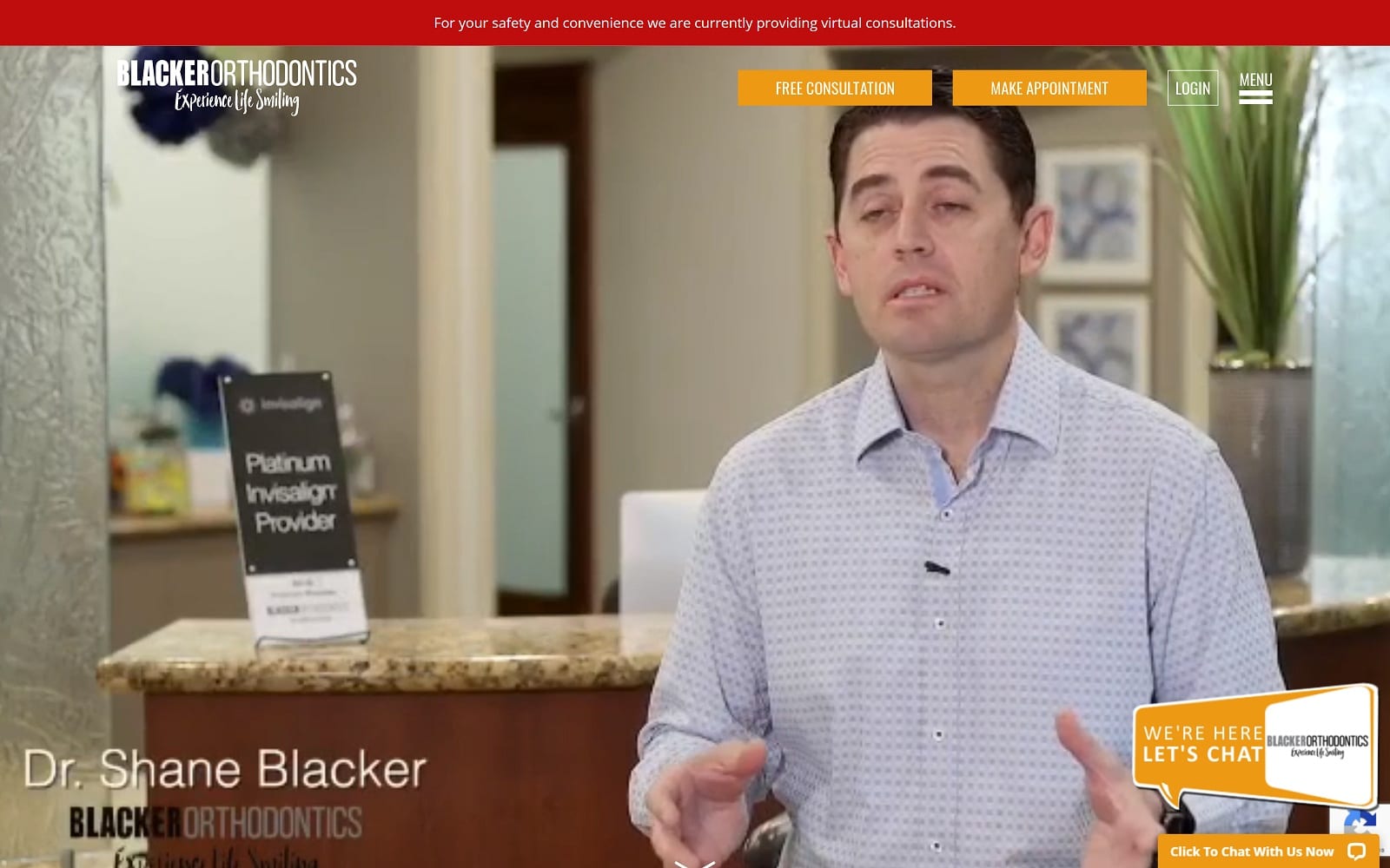 The screenshot of blacker orthodontics extremesmiles. Com dr. Shane blacker website