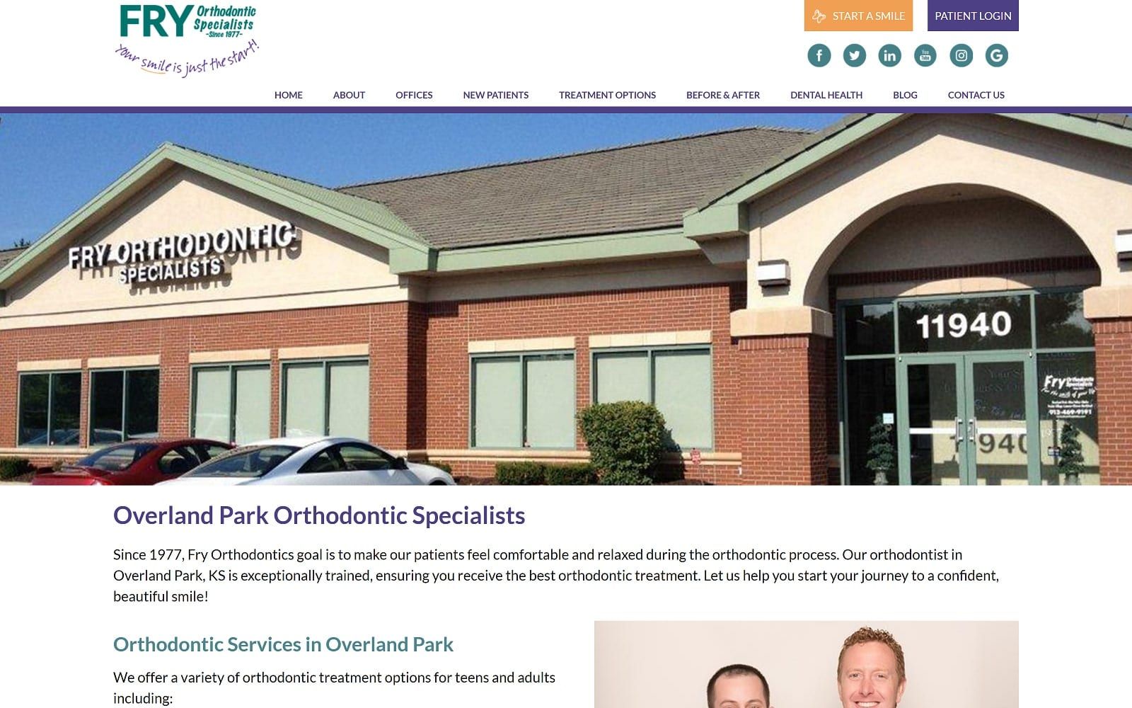 The screenshot of fry orthodontic specialists fryorthodontics. Com/offices/overland-park website
