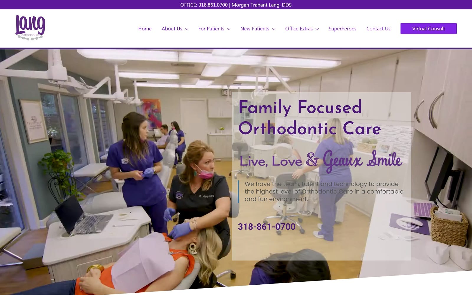 The screenshot of lang orthodontics geauxsmile. Com dr. Morgan lang website