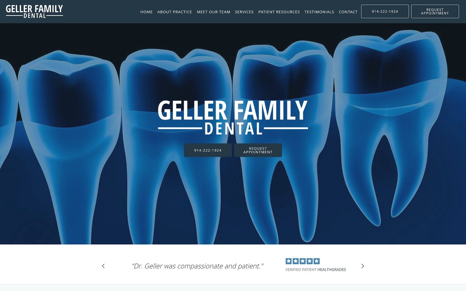 The screenshot of geller family dental gellerfamilydental. Com website