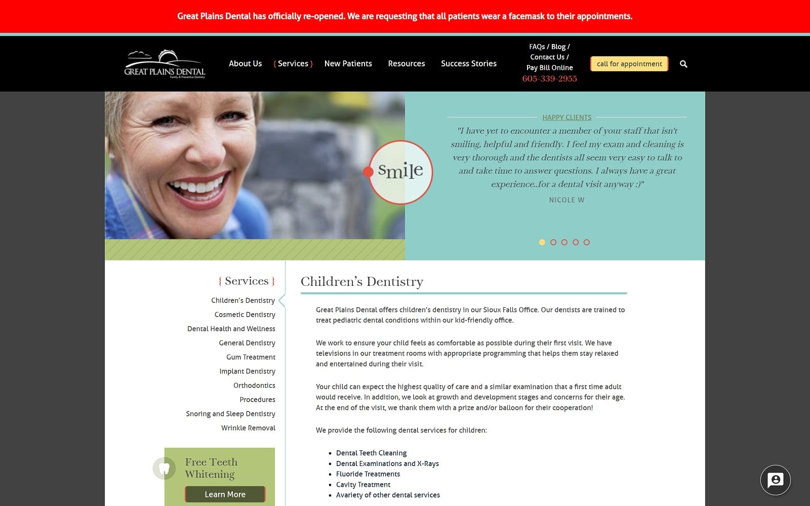 The screenshot of great plains dental gplainsdental. Com website