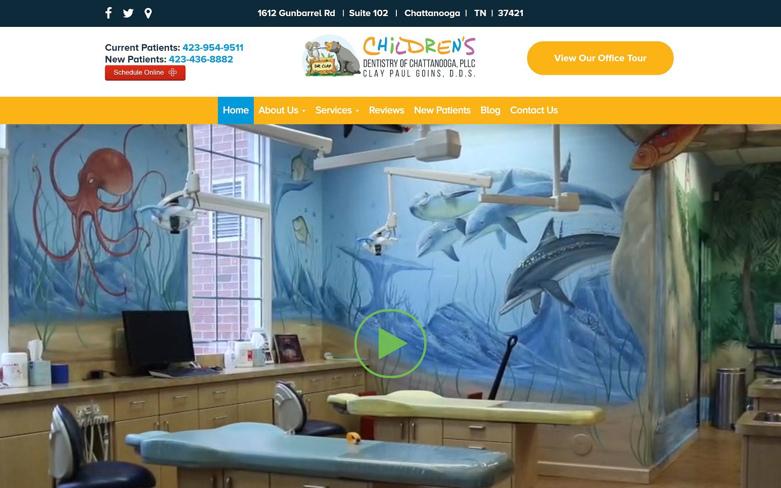 The screenshot of children's dentistry of chattanooga greatstarthealthysmiles. Com dr. Clay p goins website