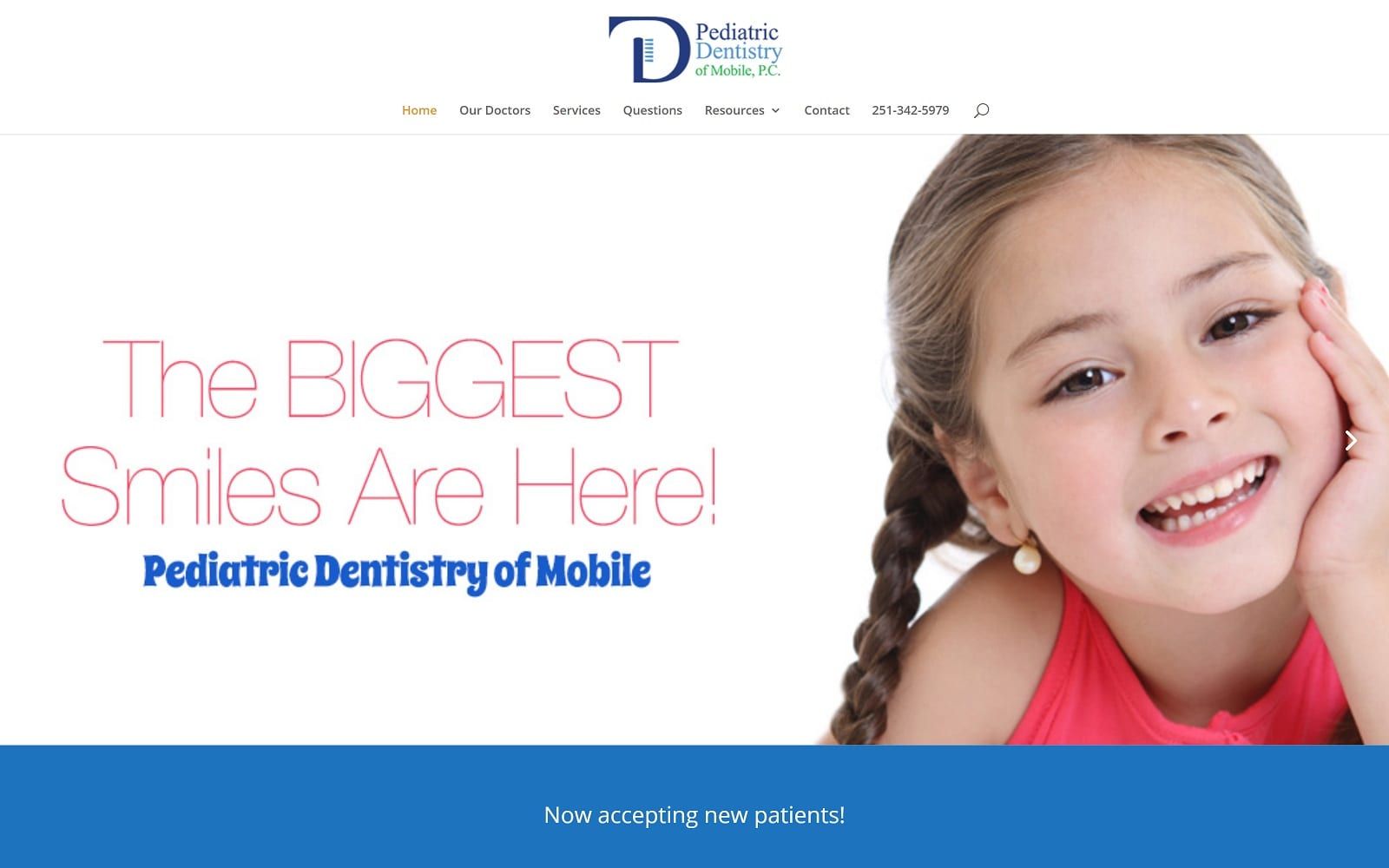 The screenshot of pediatric dentistry of mobile, p. C. Gulfcoastkidsdentist. Com website