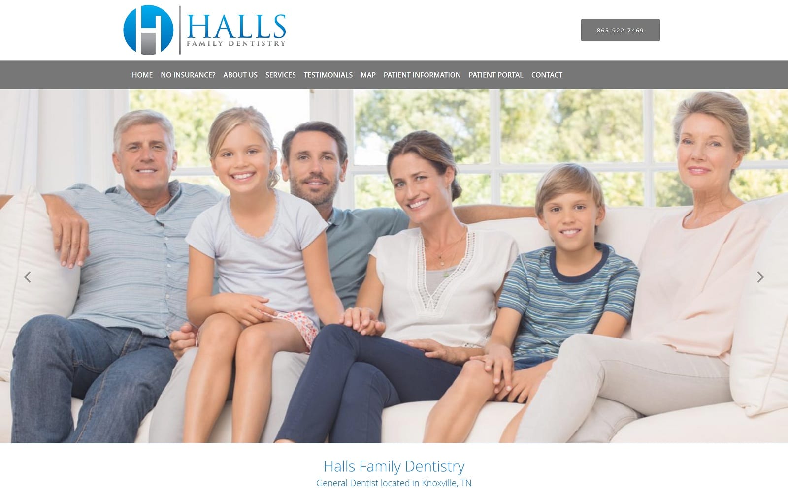 The screenshot of halls family dentistry hallsfamdent. Com website