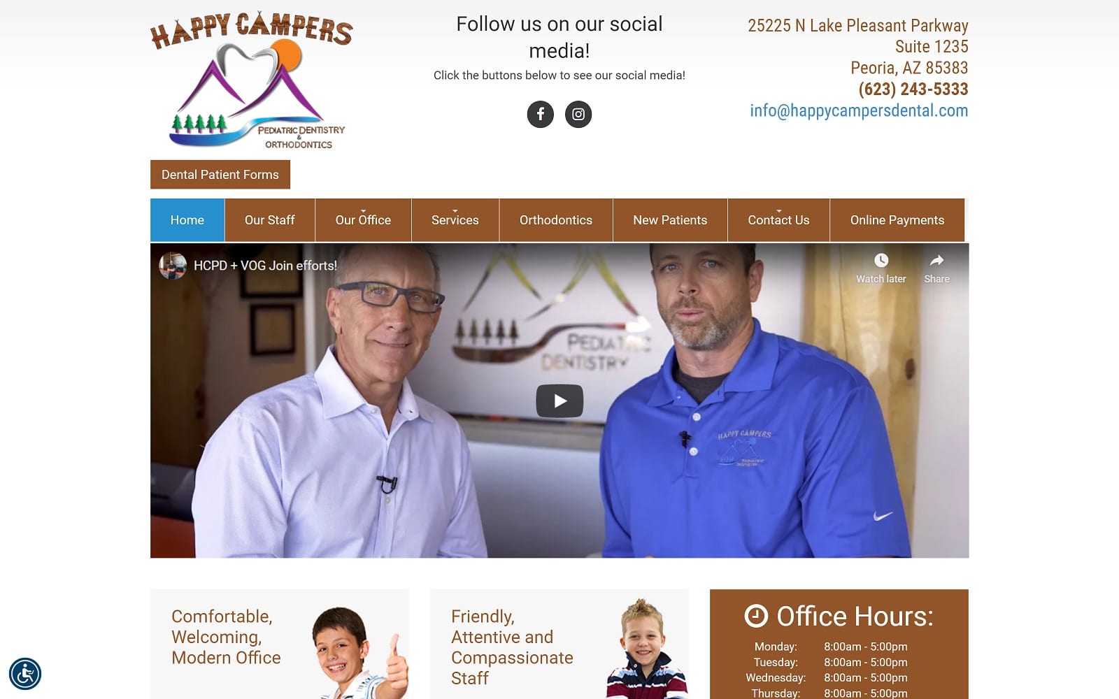 The screenshot of happy campers pediatric dentistry: dr robert d. Matthews happycampersdental. Com website