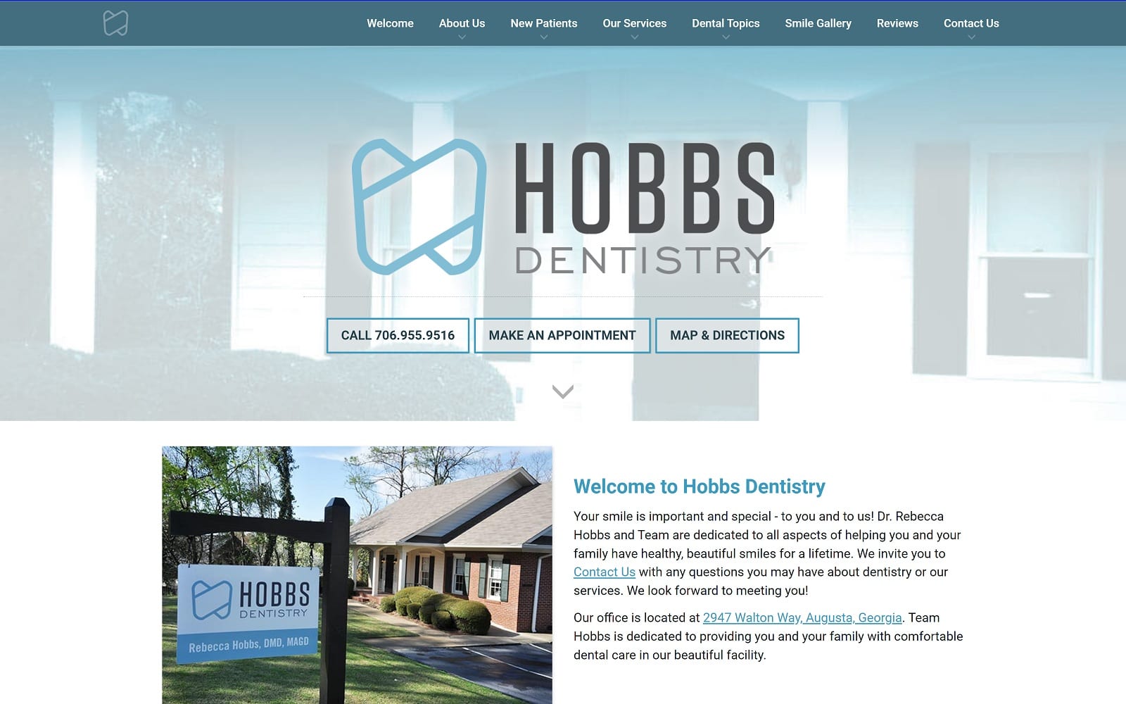 The screenshot of hobbs dentistry hobbsdentistry. Com dr. Rebecca hobbs website