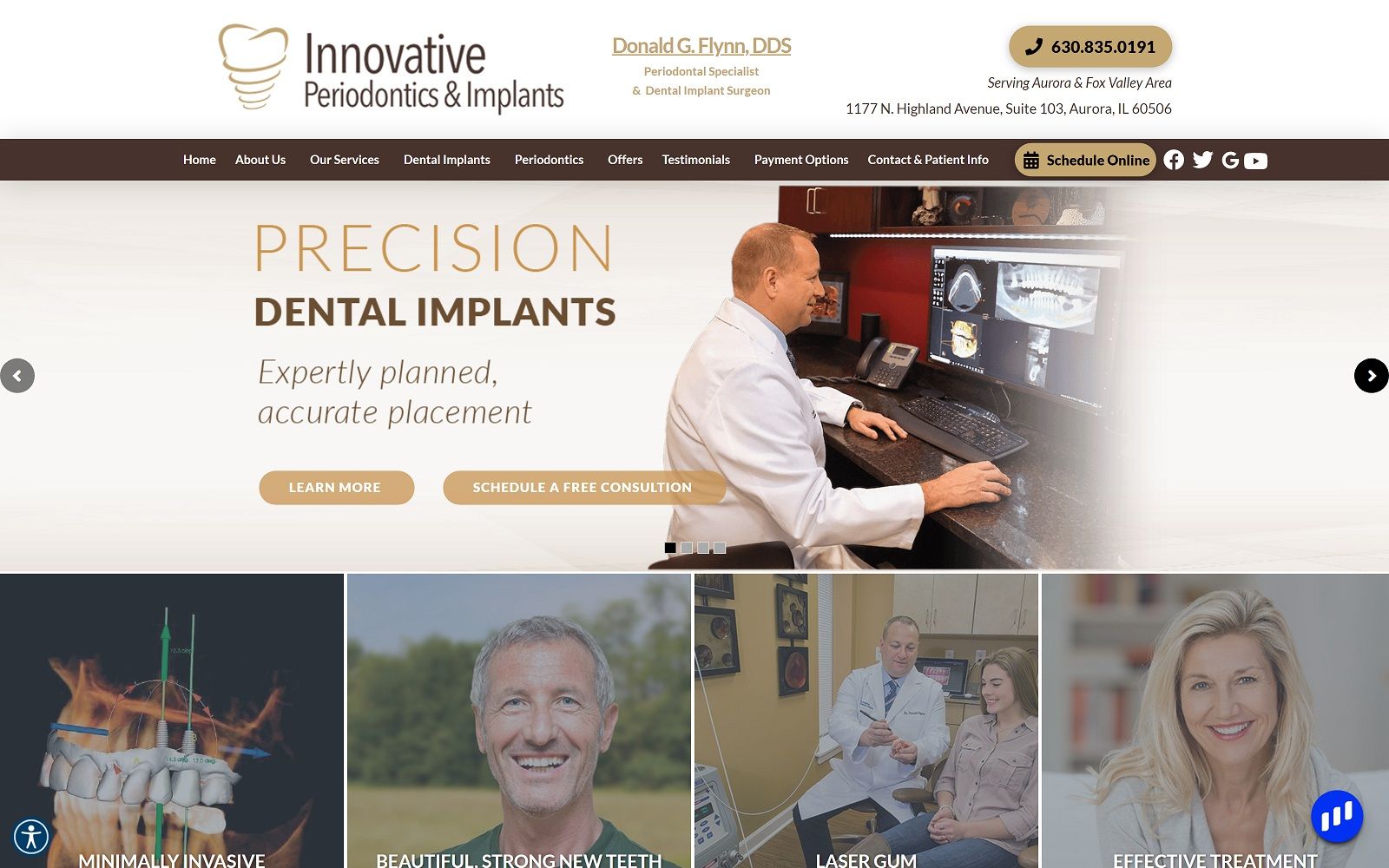 The screenshot of innovative periodontics & implants: donald g flynn, dds innovativeperio. Com website