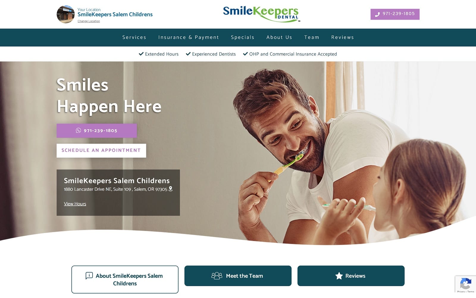 The screenshot of smilekeepers salem childrens interdent. Com/smilekeepers/locations/or/salem/1880-lancaster-drive-ne-suite-109-dentist-office website