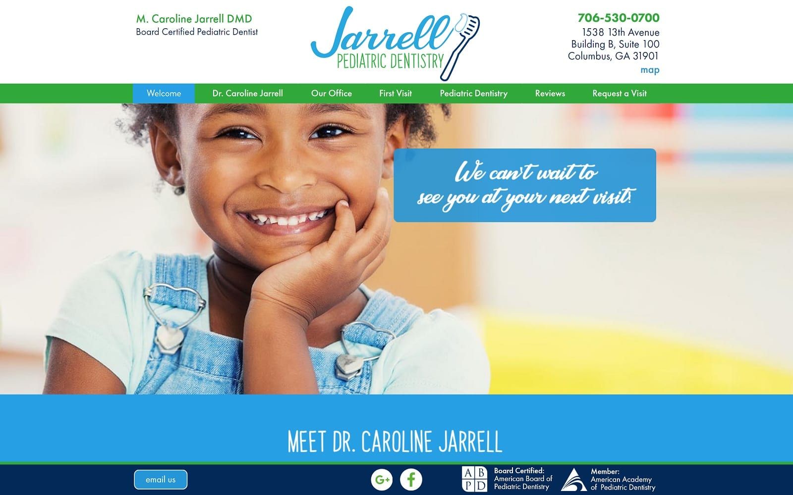 The screenshot of jarrell pediatric dentistry: caroline jarrell, dmd jarrellpediatricdentistry. Com website