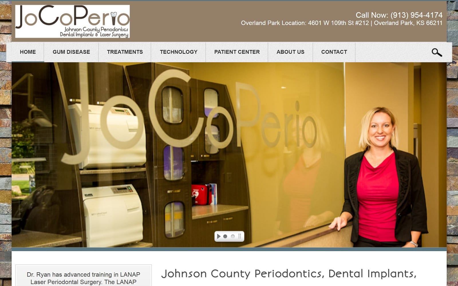 The screenshot of johnson county periodontics & dental implants: dr. Lara ryan jocoperio. Com website