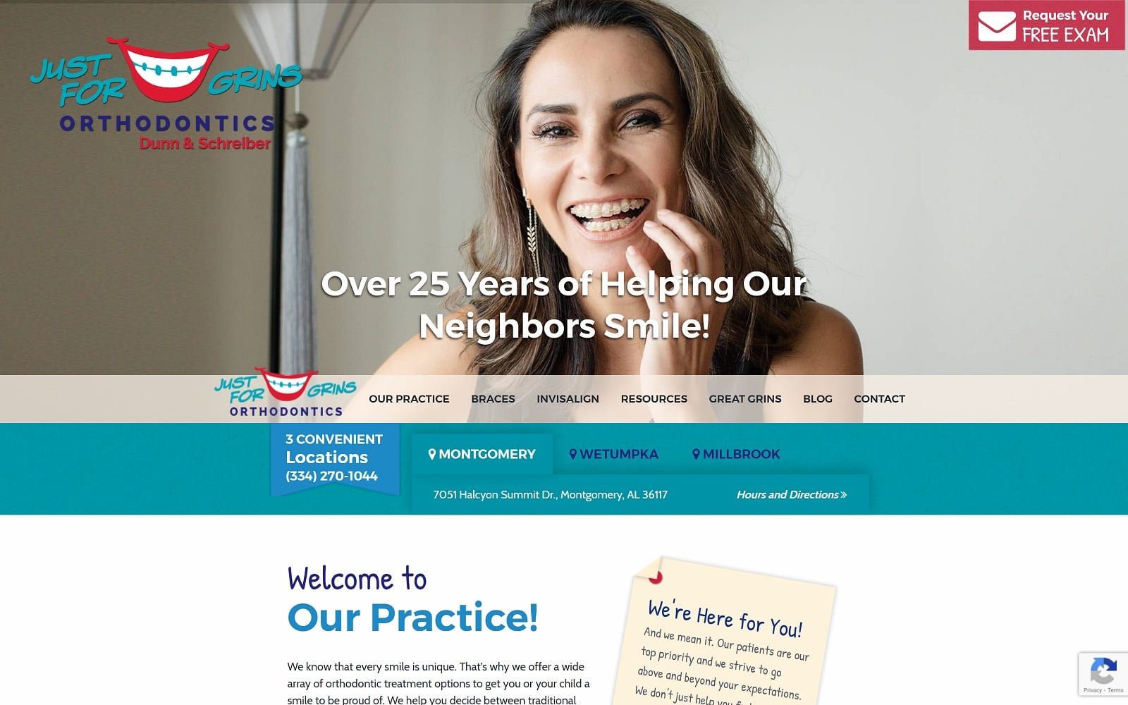 The screenshot of just for grins orthodontics justforgrinsortho. Com website
