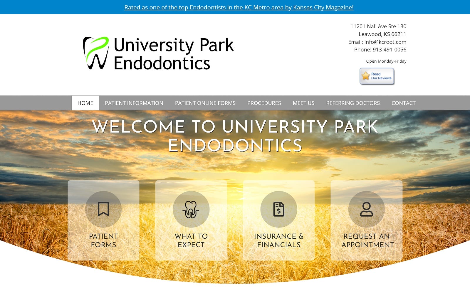 The screenshot of university park endodontics kcroot. Com website