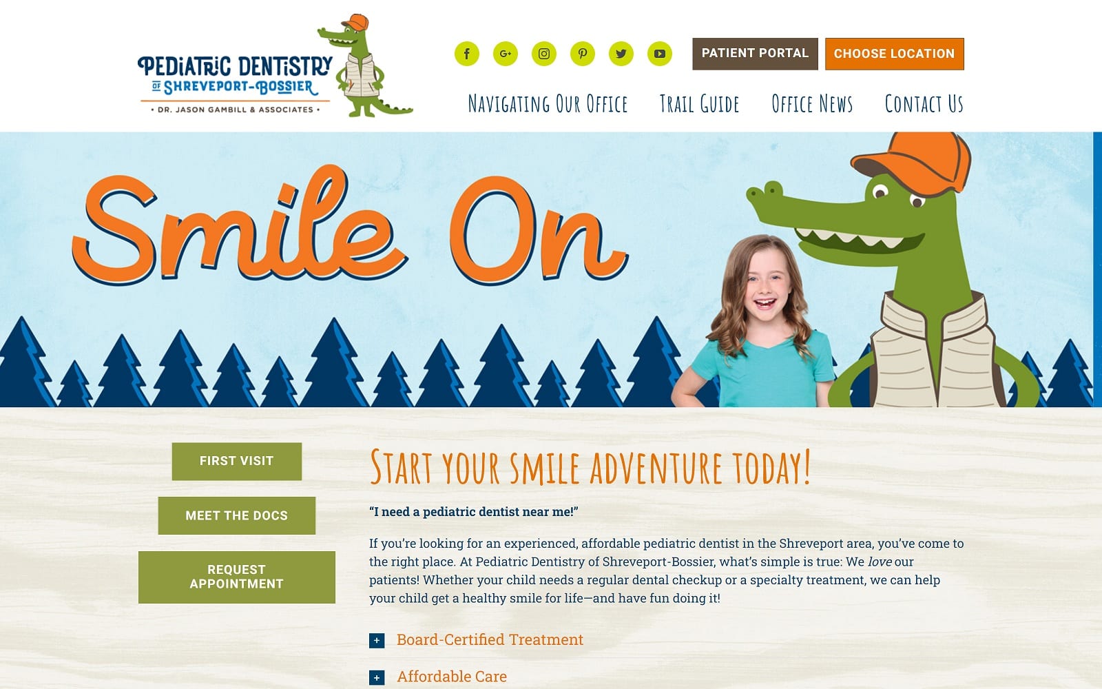 The screenshot of pediatric dentistry of shreveport-bossier kidsmilesrus. Com dr. Jason gambill website