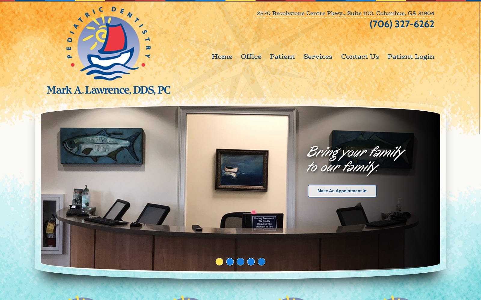 The screenshot of dr. Mark a. Lawrence, dds kidzteeth. Com website