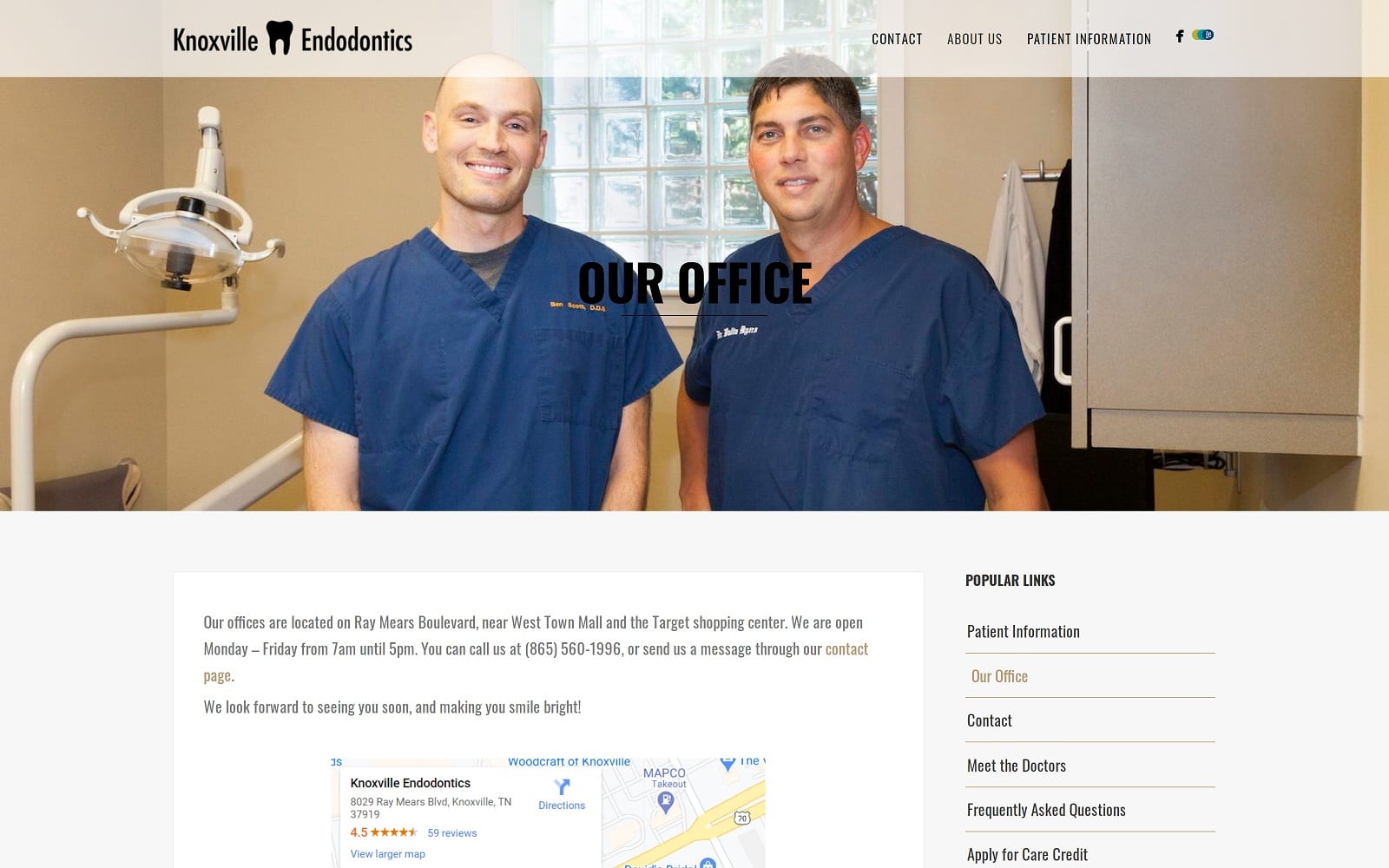 The screenshot of knoxville endodontics knoxendo. Com website