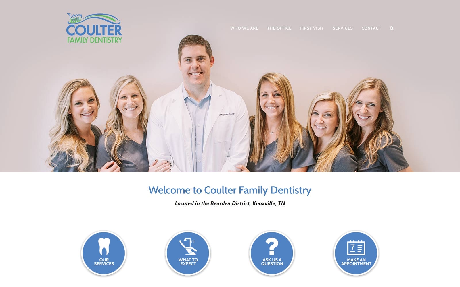 The screenshot of coulter family dentistry knoxfamilydentist. Com dr. Coulter website