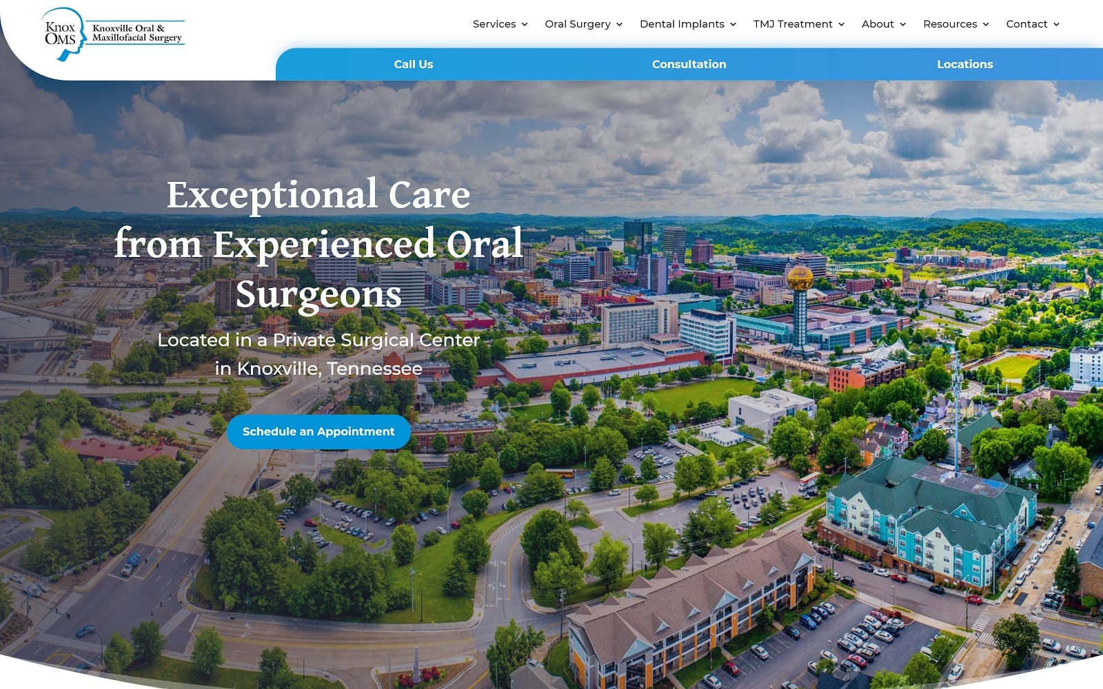 The screenshot of knoxville oral & maxillofacial surgery, p. C. Knoxoms. Com website