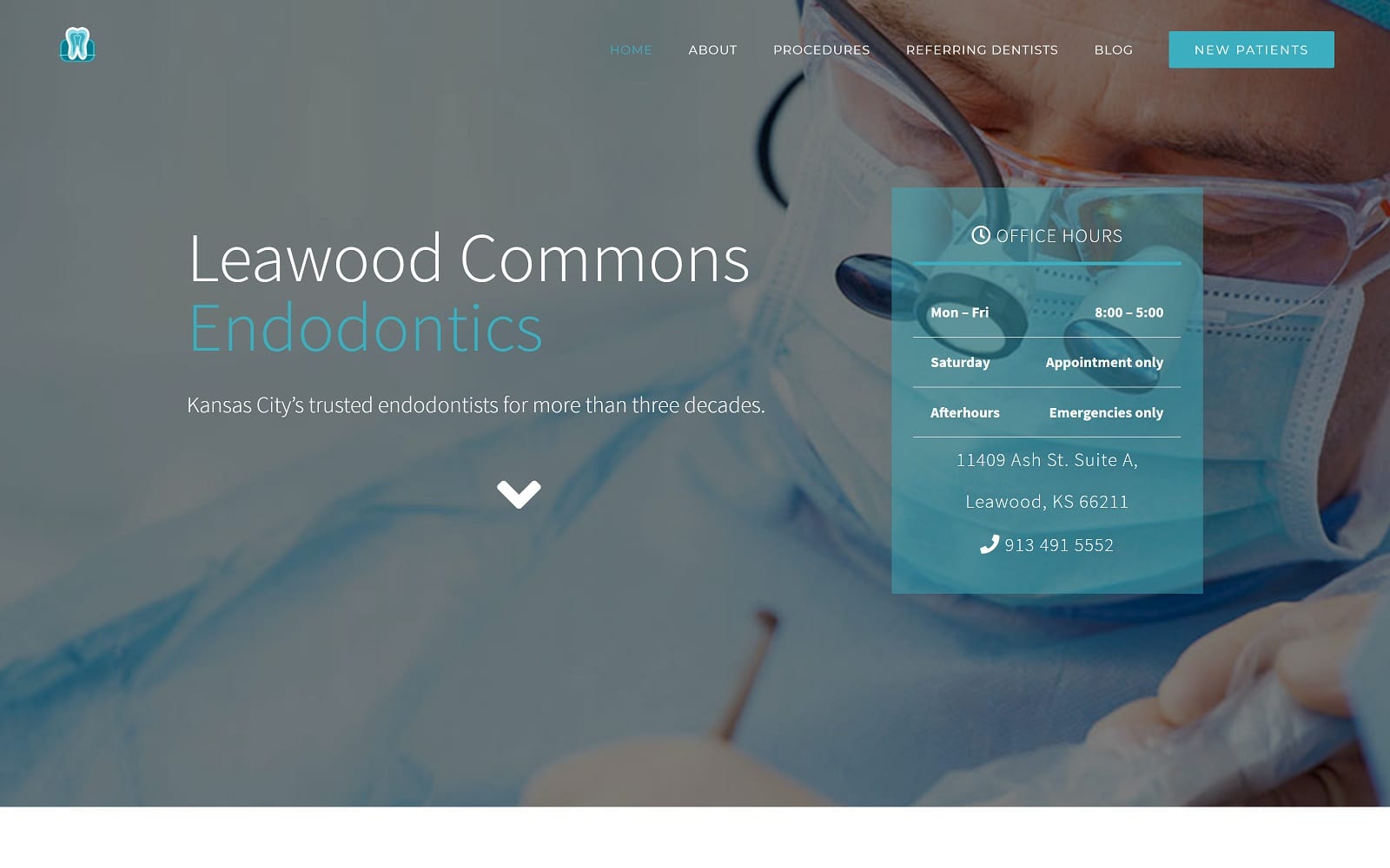 The screenshot of leawoods commons endodontics leawoodendodontics. Com website