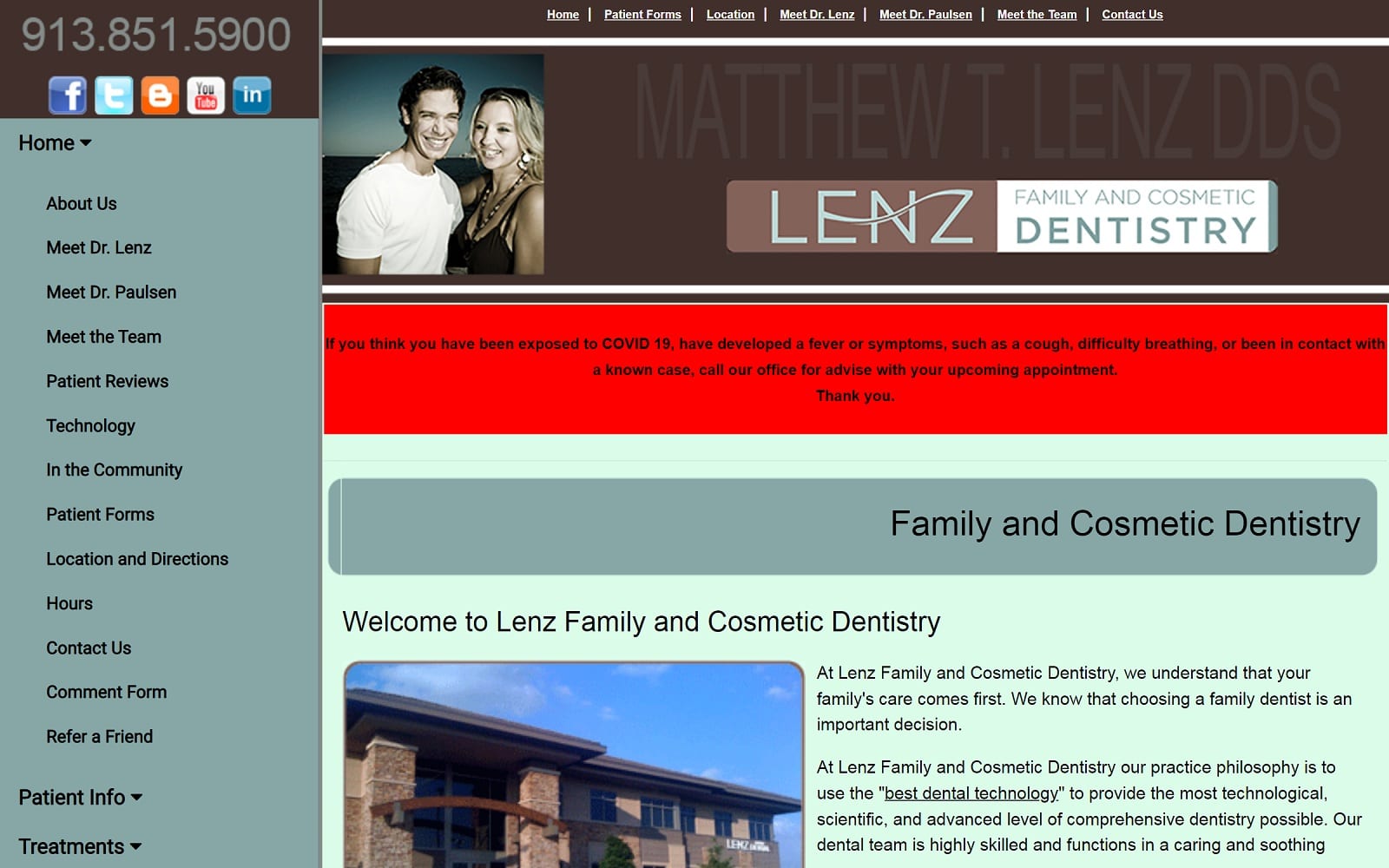 The screenshot of lenz family dentistry lenzdds. Com website