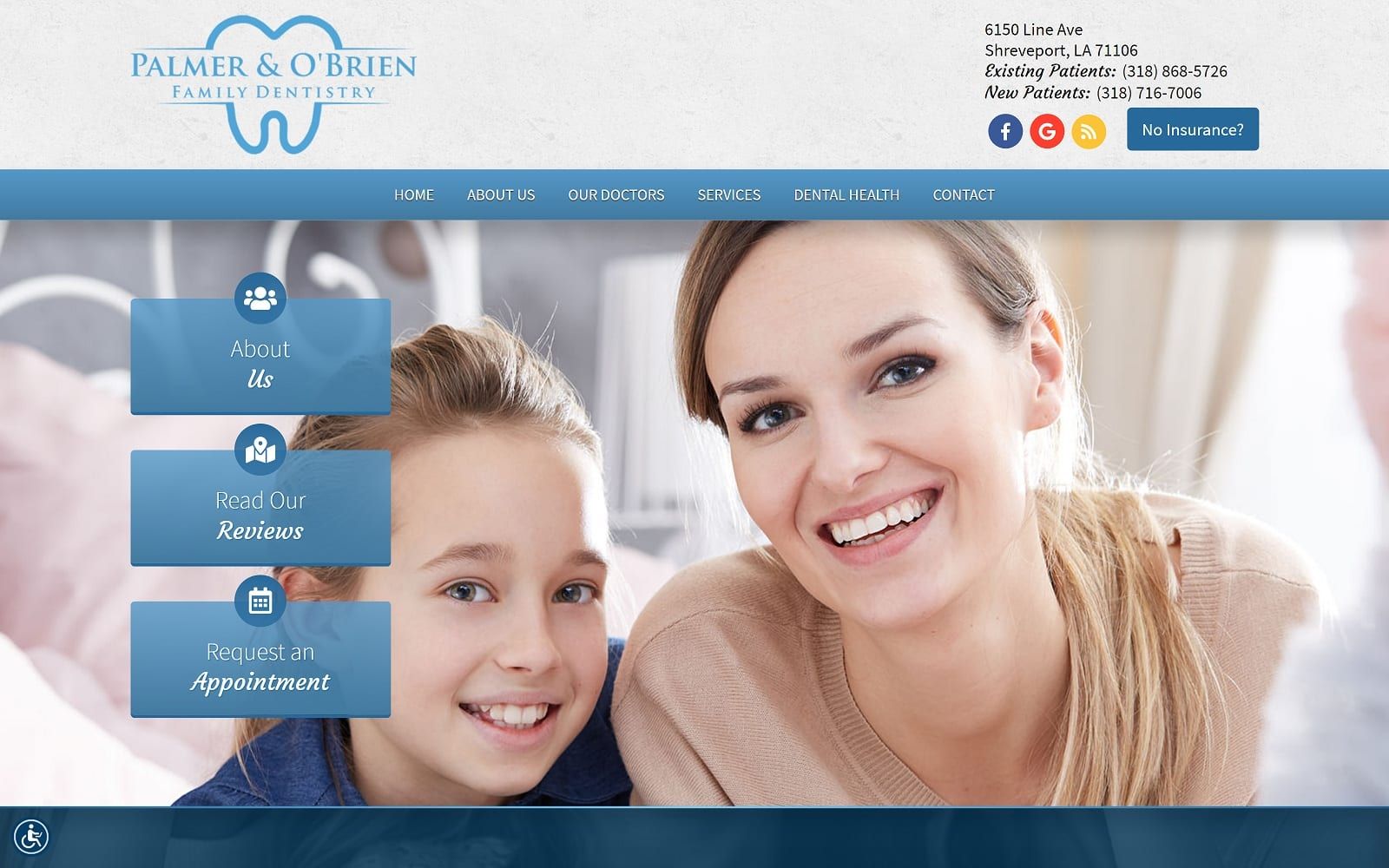 The screenshot of palmer & o'brien family dentistry lineavenuedentist. Com website