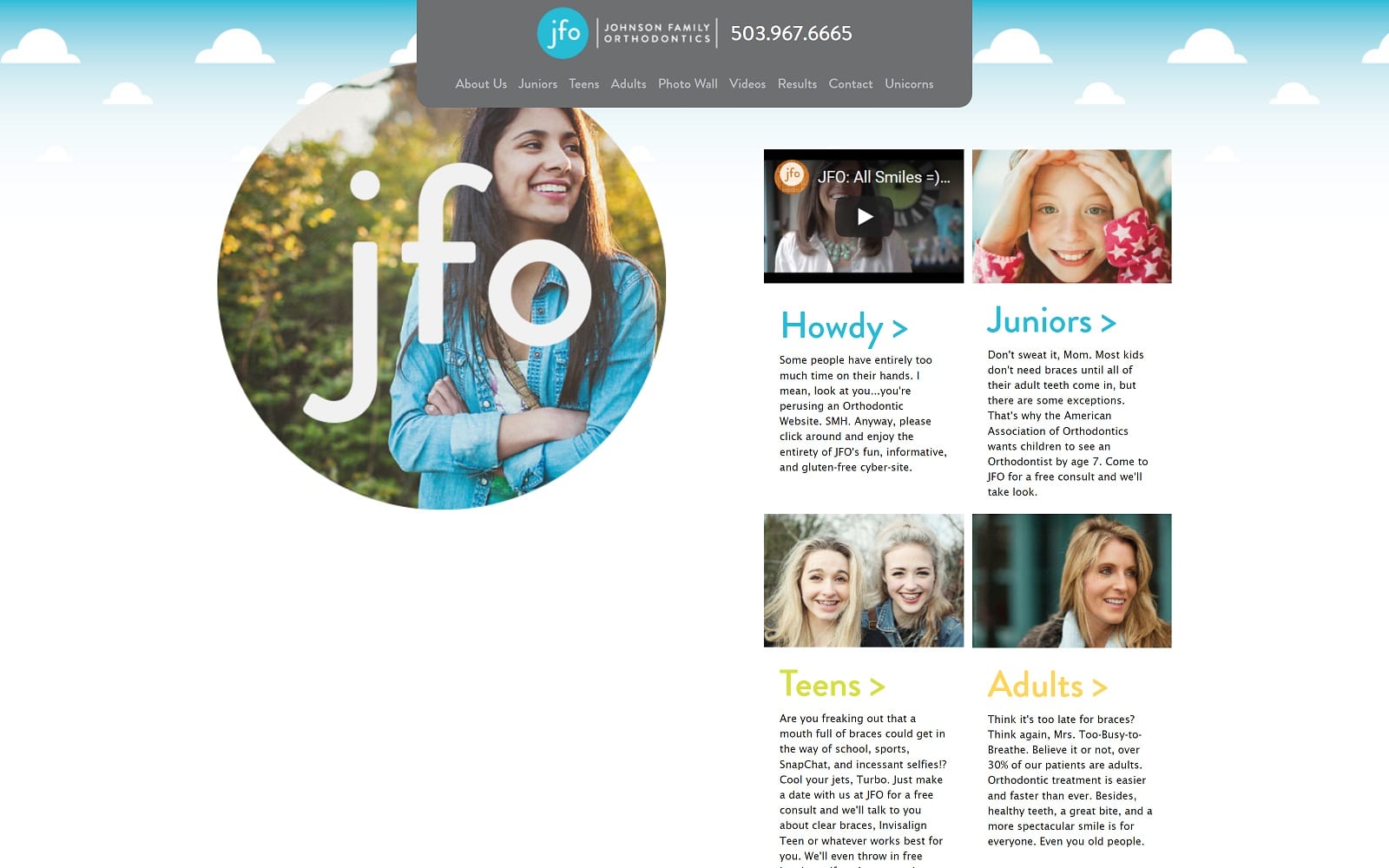 The screenshot of johnson family orthodontics livegrowsmile. Com website