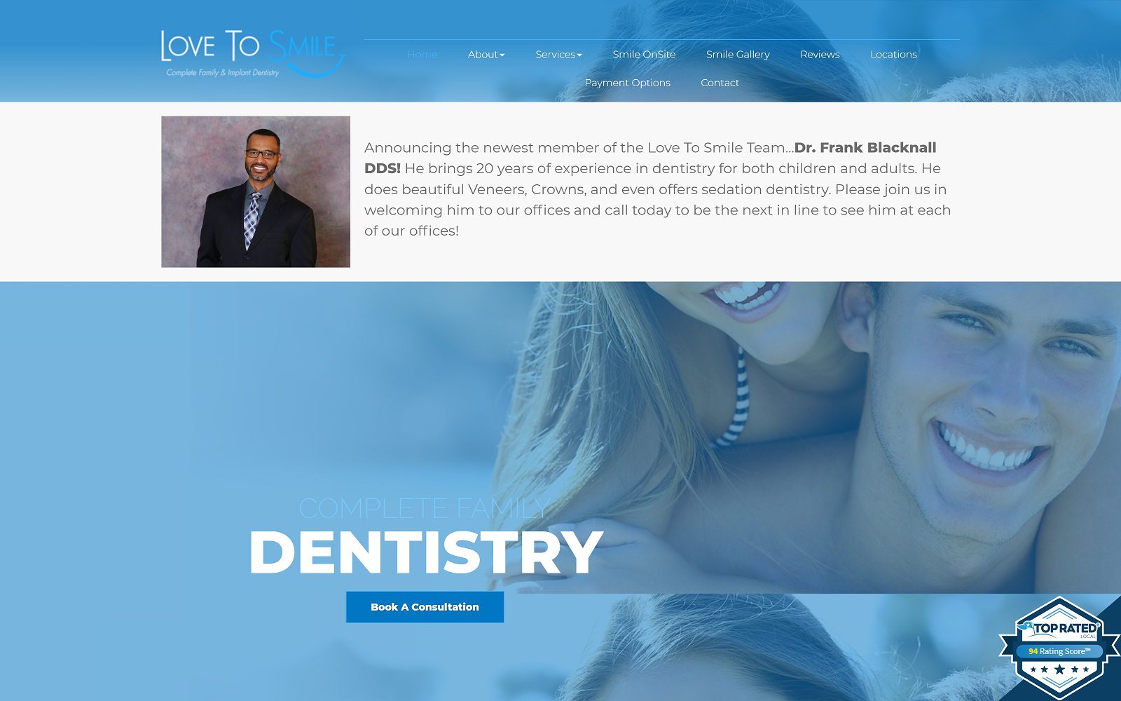 The screenshot of love to smile: complete family & implant dentistry love-to-smile. Com website