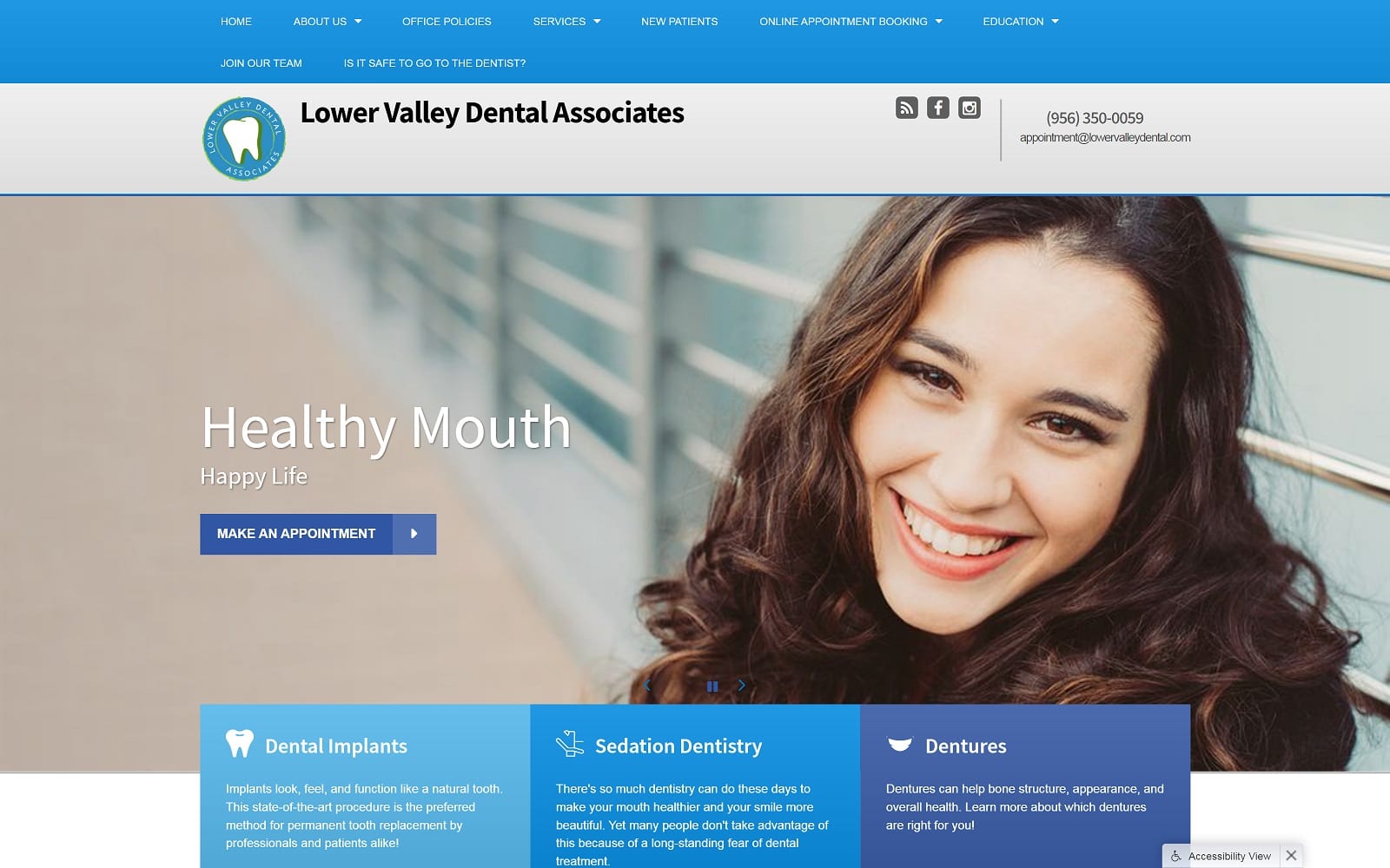 The screenshot of claudia eugenia rodriguez, dds lowervalleydental. Com website