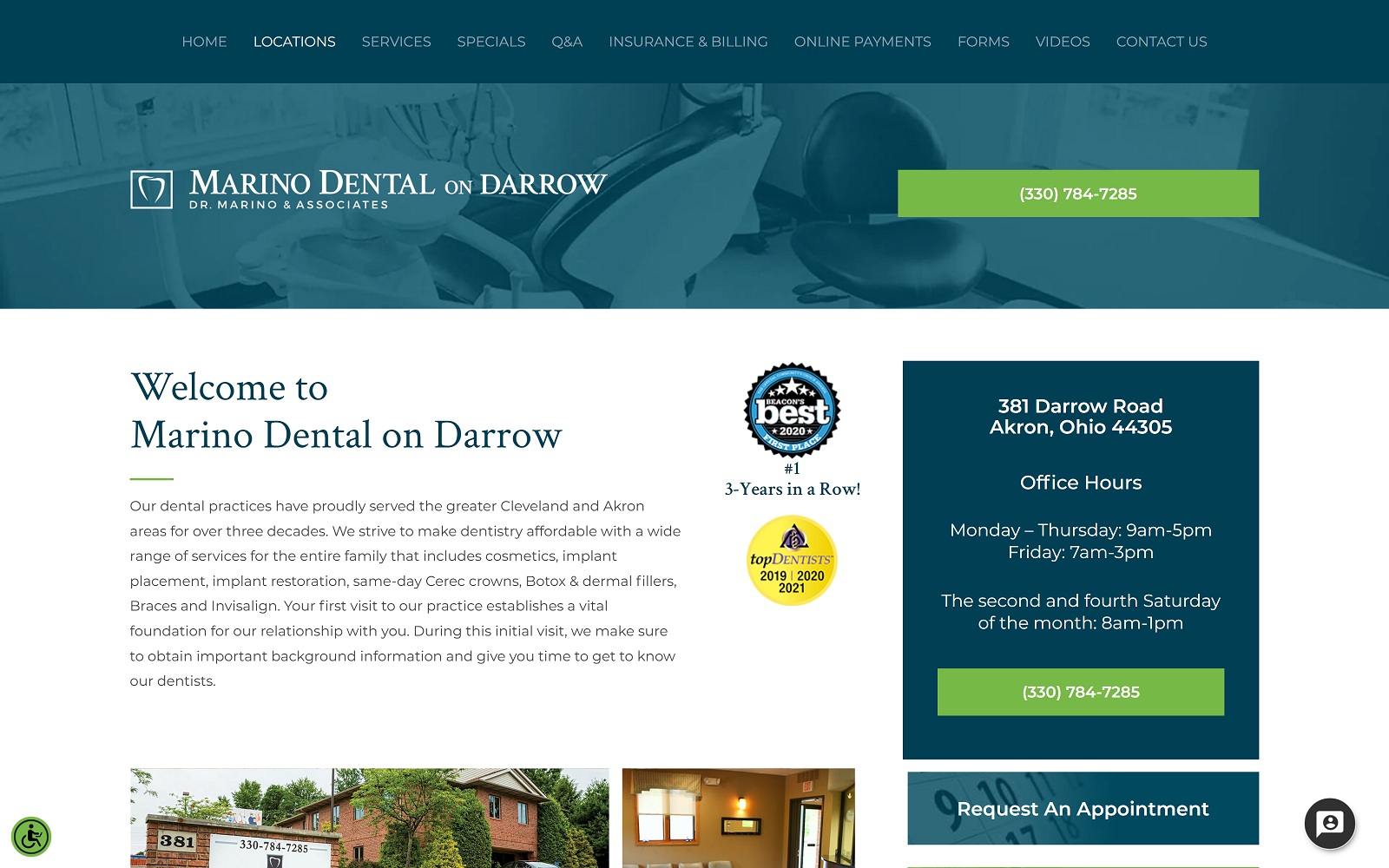 The screenshot of marino dental on darrow marinonassif. Com/marino-dental-on-darrow dr. Carlo marino website