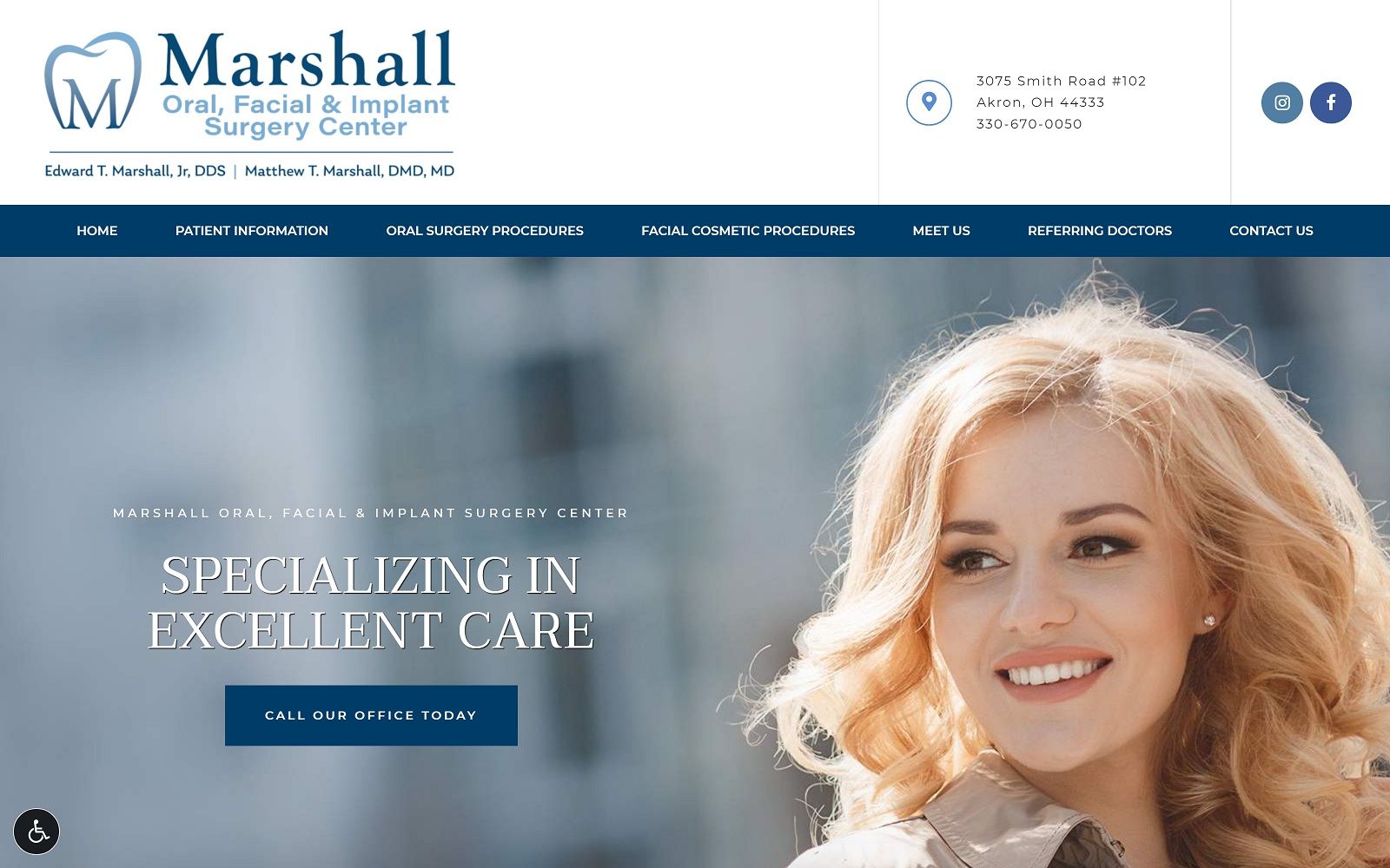 The screenshot of marshall oral, facial and implant surgery center marshallsurgerycenter. Com website