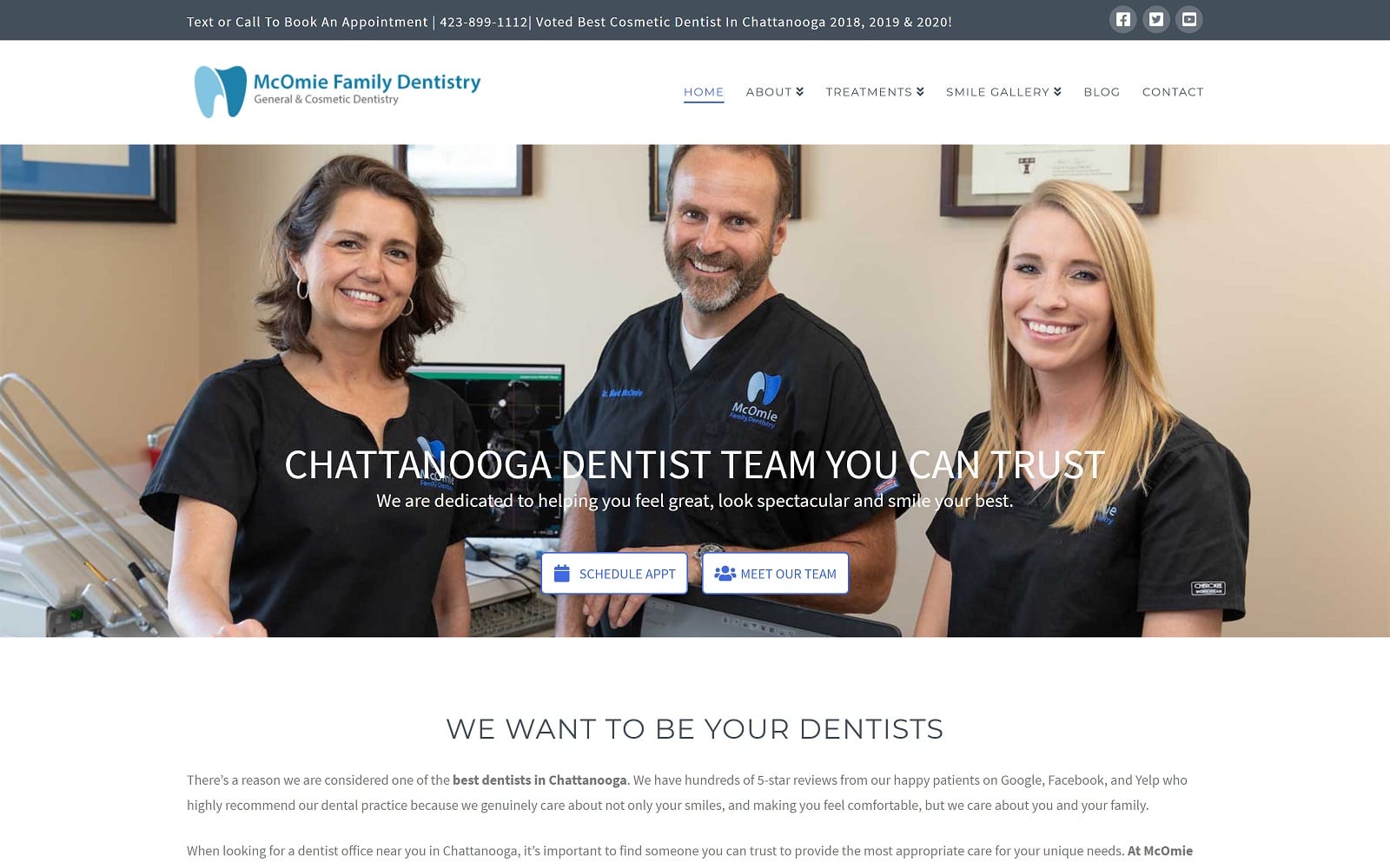 The screenshot of mcomie family dentistry mcomiedentistry. Com website