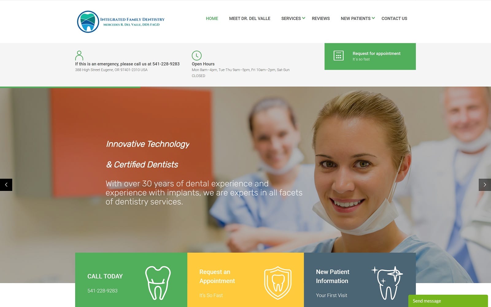 The screenshot of integrated family dentistry mercedesdelvalle. Com dr. Mercedes r. Del valle website