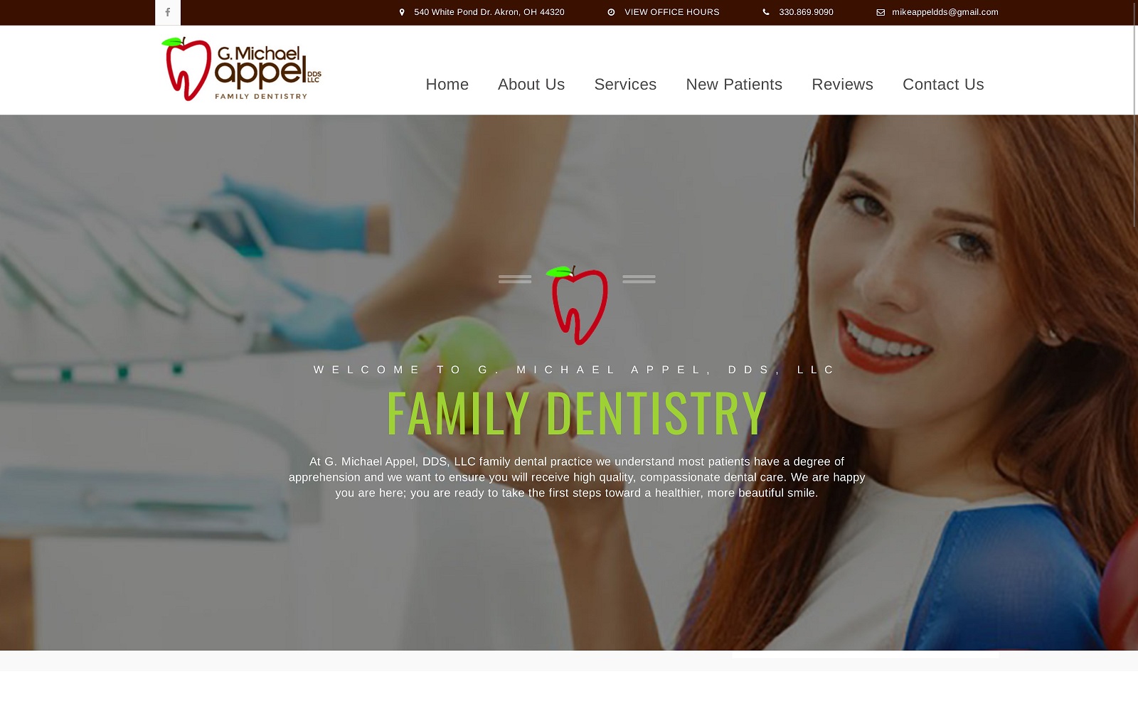 The screenshot of g. Michael appel family dentistry mikeappeldds. Com website