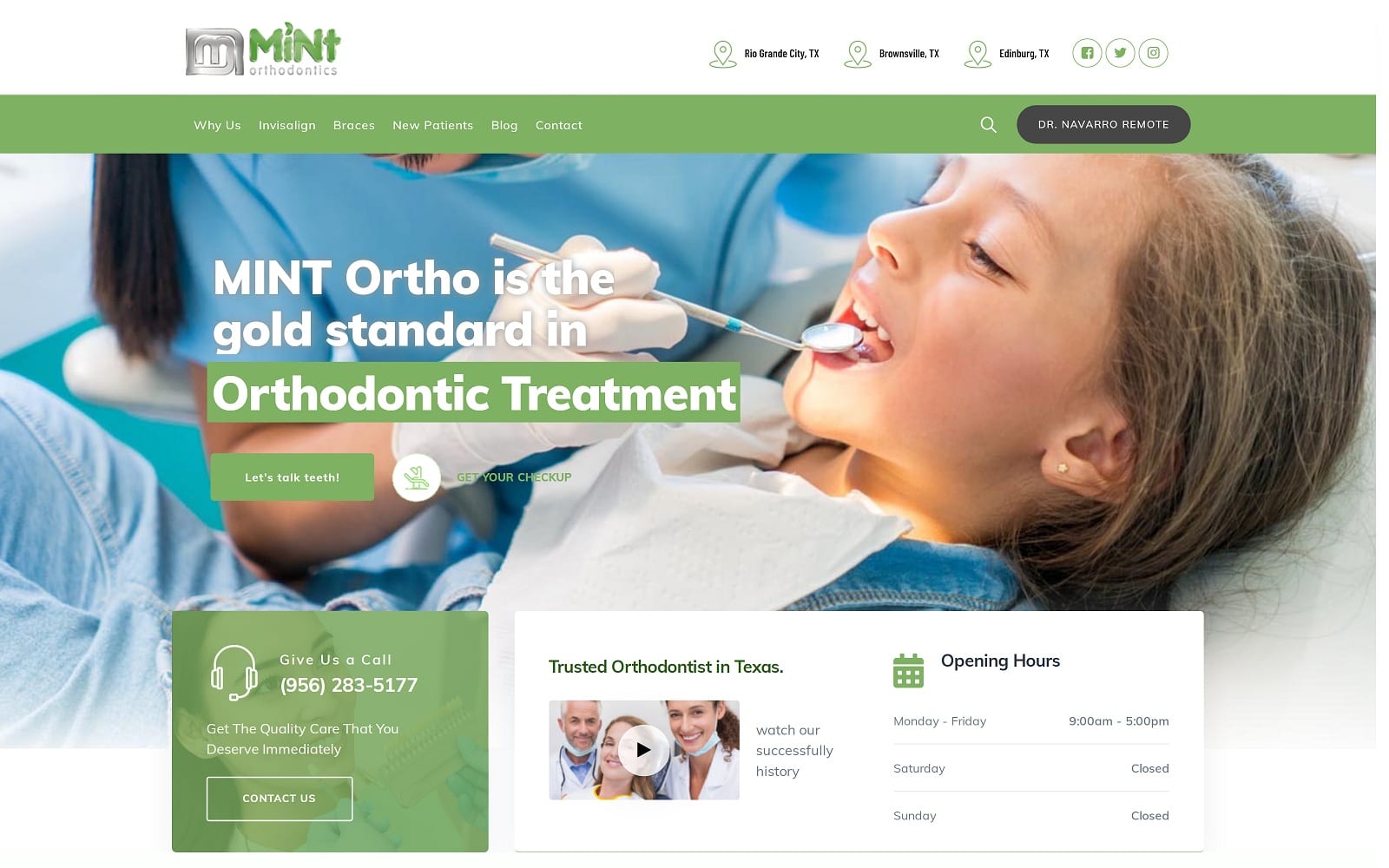 The screenshot of mint orthodontics mintorthodonticstexas. Com dr. Marco navarro-flores website